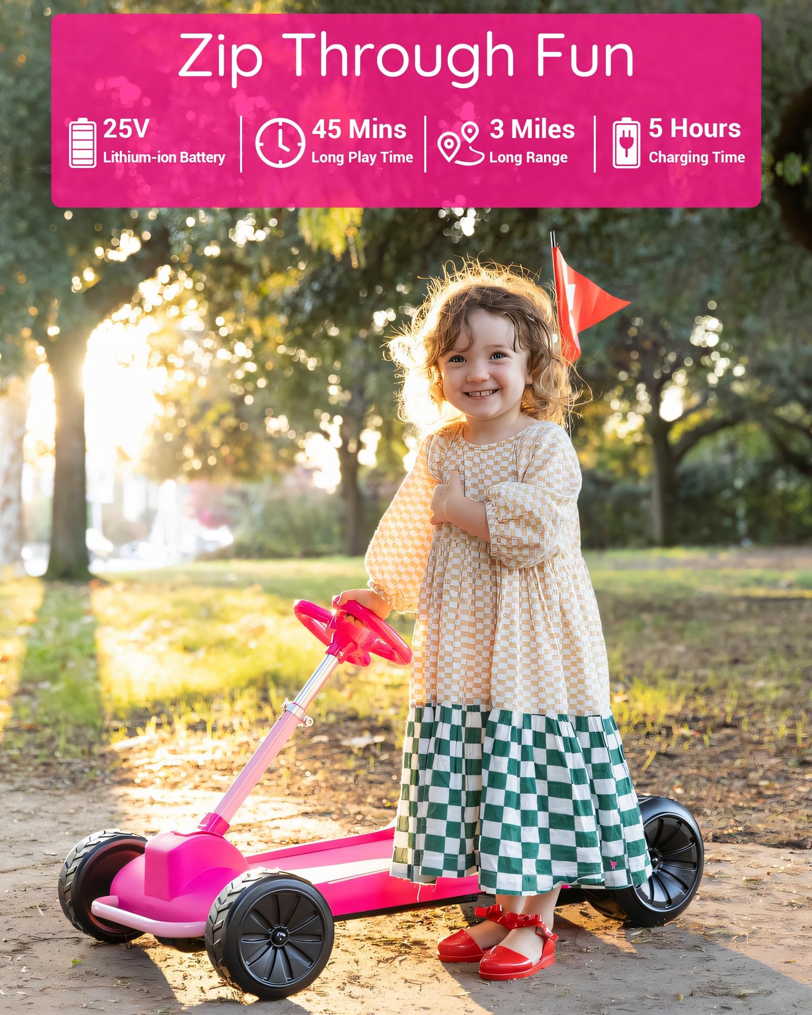 Droyd Zypster Electric Go Kart for Kids - 25V Lithium Ion Battery, Dual 50W Brushed DC Motor (3-6 MPH) - Adjustable Height & Seat - Parental Control - Safe Ride On Toy for Boys & Girls - Perfect for Backyard Fun, Birthday Gifts & Outdoor Adventures