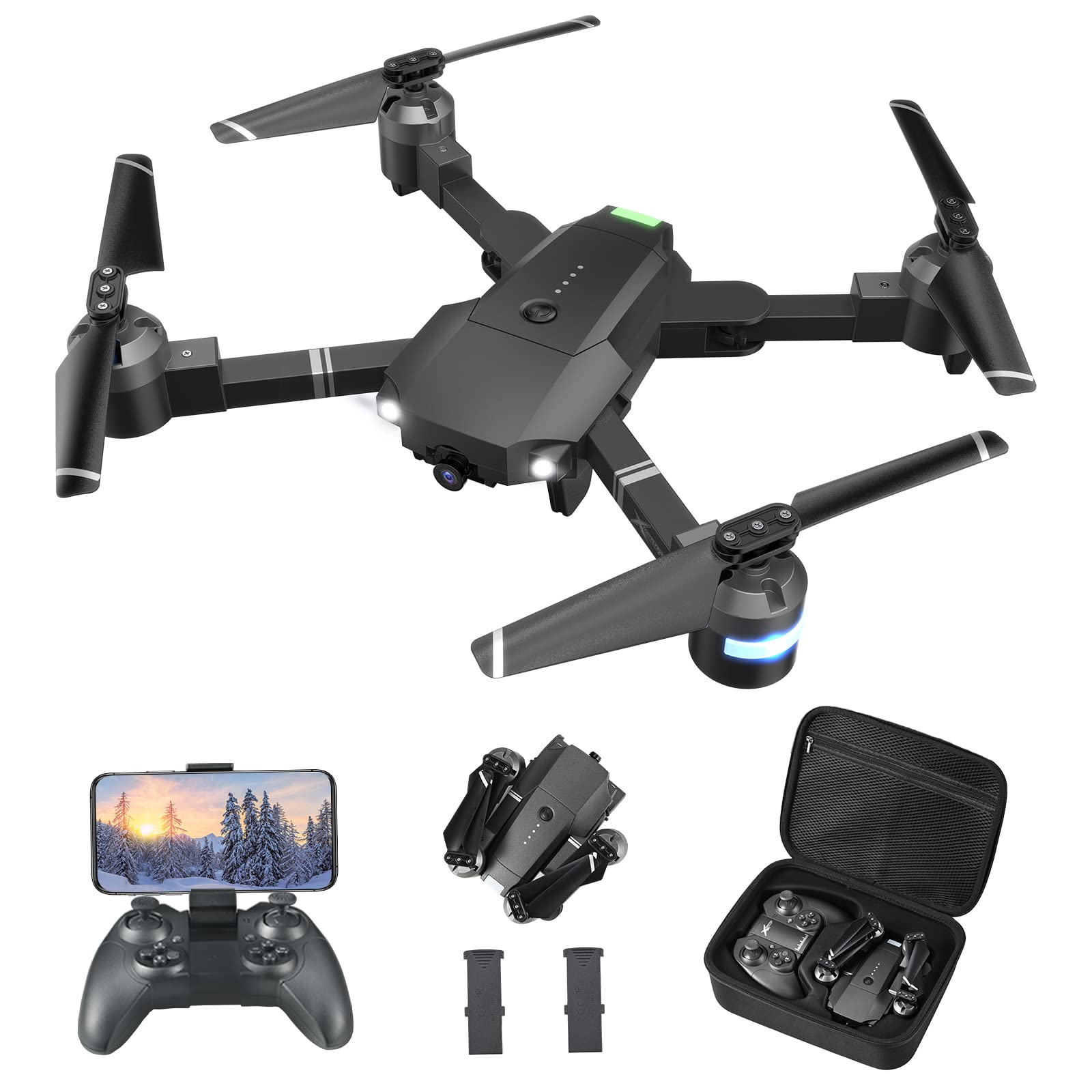 **ATTOP 1080P FPV Drone with Camera for Adults - Long Distance Quadcopter, 2 Batteries, Carrying Case, One Key Return & Emergency Stop - Perfect for Beginners, Gifts for Boys & Girls (Outdoor Adventures, Aerial Photography, Travel)**