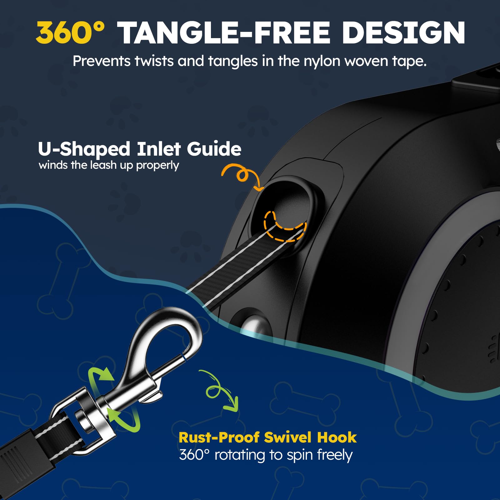 MAXLAPTER 16ft Retractable Dog Leash for Small & Medium Dogs Up to 45lbs - LED Light, Rechargeable, Tangle-Free Nylon Tape with Anti-Slip Handle (Black) - Perfect for Night Walks, Jogging & Outdoor Adventures