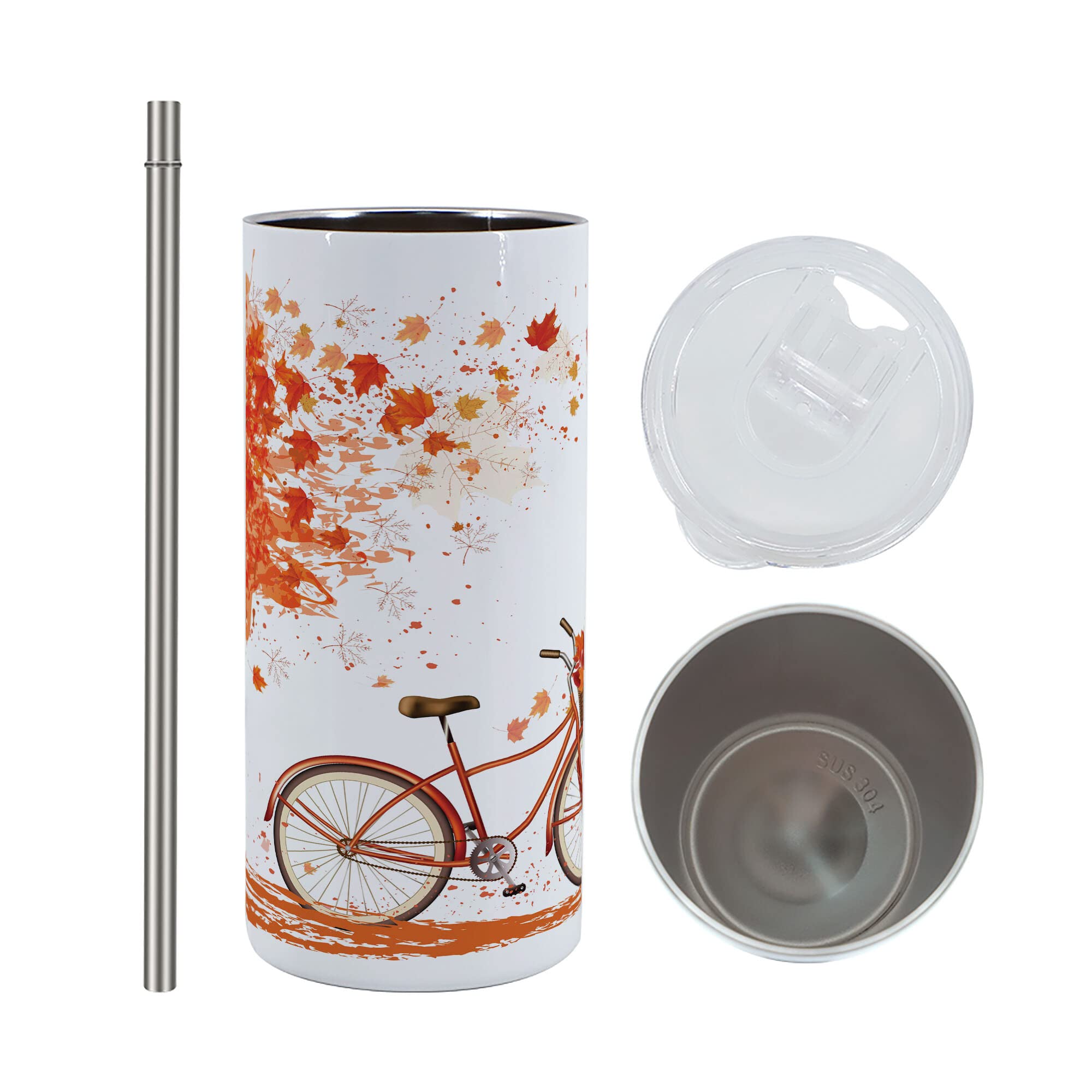 Ambesonne Autumn 12 Oz Skinny Tumbler - Insulated Travel Mug with Watercolor Fall Landscape Design, Leakproof Stainless Steel Cup for Coffee, Tea & Cold Drinks | Perfect for Hiking, Camping, Office & Daily Commute