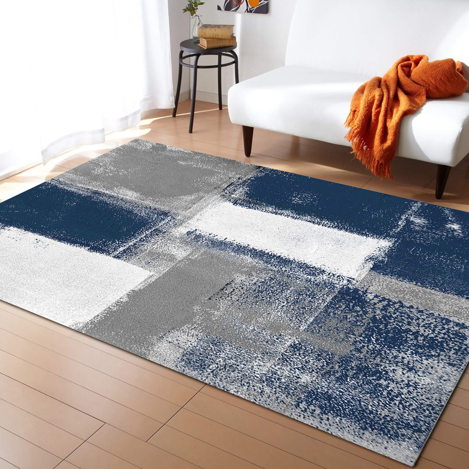Navy Blue Modern Abstract Area Rug 2'8