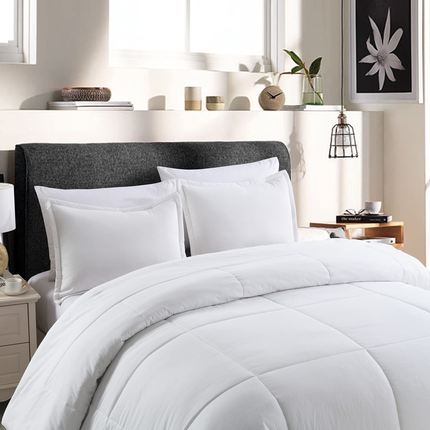 Premium Washed Cotton Comforter and Sham Set - Soft, Breathable & Wrinkle-Resistant Bedding for Cozy Nights - Perfect for Master Bedrooms, Guest Rooms & Dorm Comfort