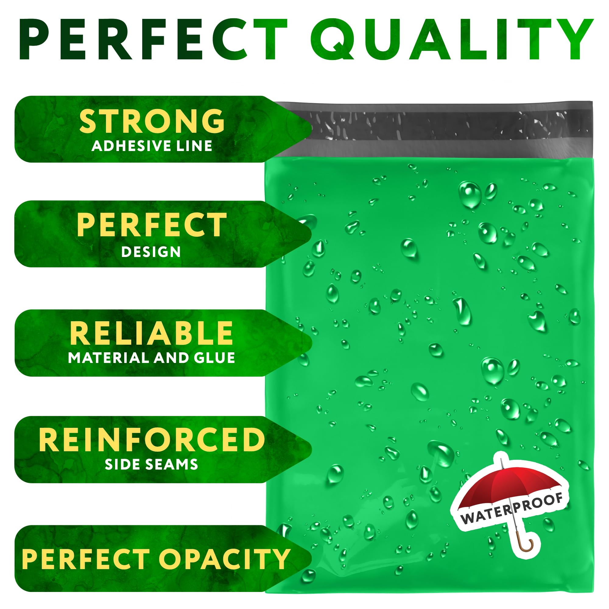 500 Pack 12x15.5 Inch Green Poly Mailers - 2 Mil Polyethylene Shipping Envelopes for Clothing | Self-Sealing Waterproof Mailing Bags | Perfect for Ecommerce, Online Stores & Small Business Shipping