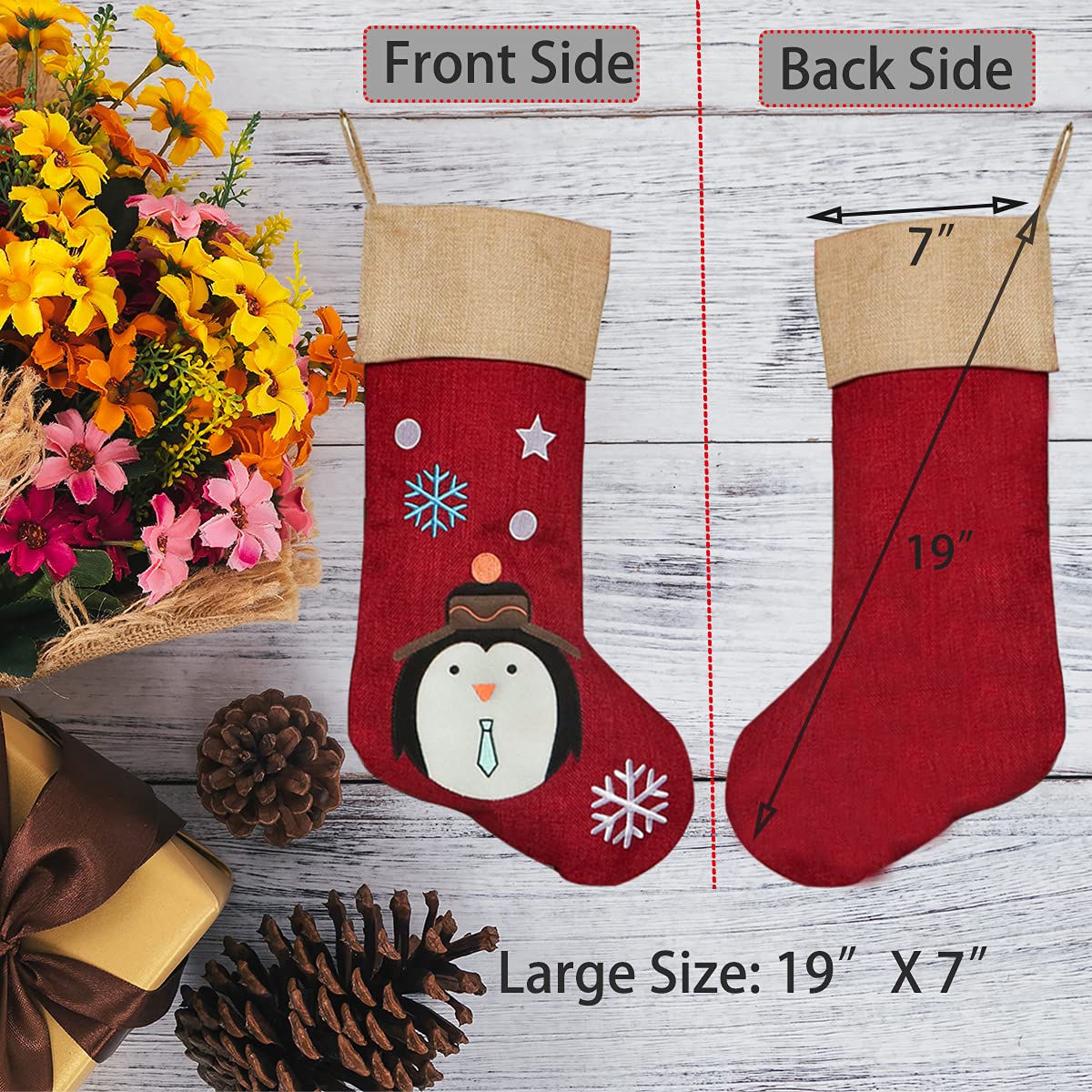 Personalized Christmas Stockings Set of 6 - Handmade Burlap Stockings with Custom Names, Rustic Farmhouse Xmas Decor for Fireplace Mantel - Perfect for Family Holiday Decorations & Christmas Gifts (Ideal for Home Decor, Holiday Parties & Festive Gift Giving)