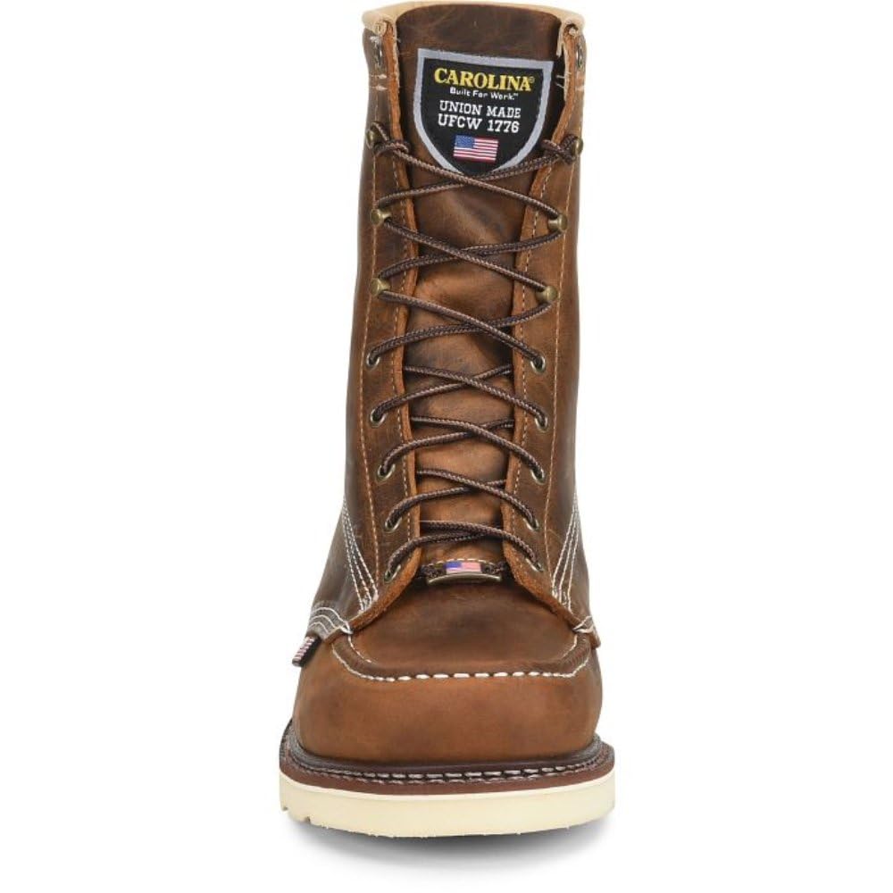 Carolina AMP USA 8 Inch Men's Soft Moc Toe Work Boots - American Made Leather Upper, Oil & Slip Resistant Outsole, Comfortable Poron Insole - Perfect for Construction, Landscaping & Outdoor Work
