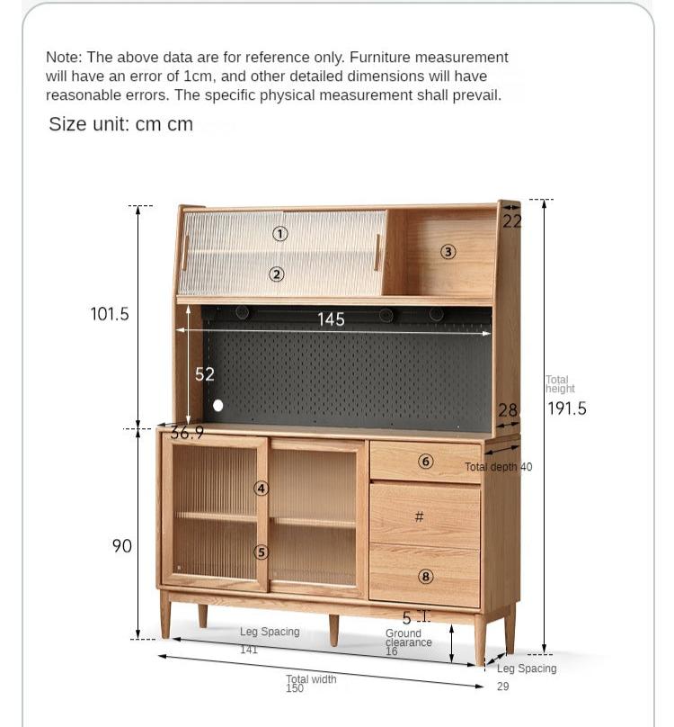 Solid Oak Wood Modern Dining Sideboard - Wall-Mounted Buffet Cabinet for Dining Room Storage & Decor