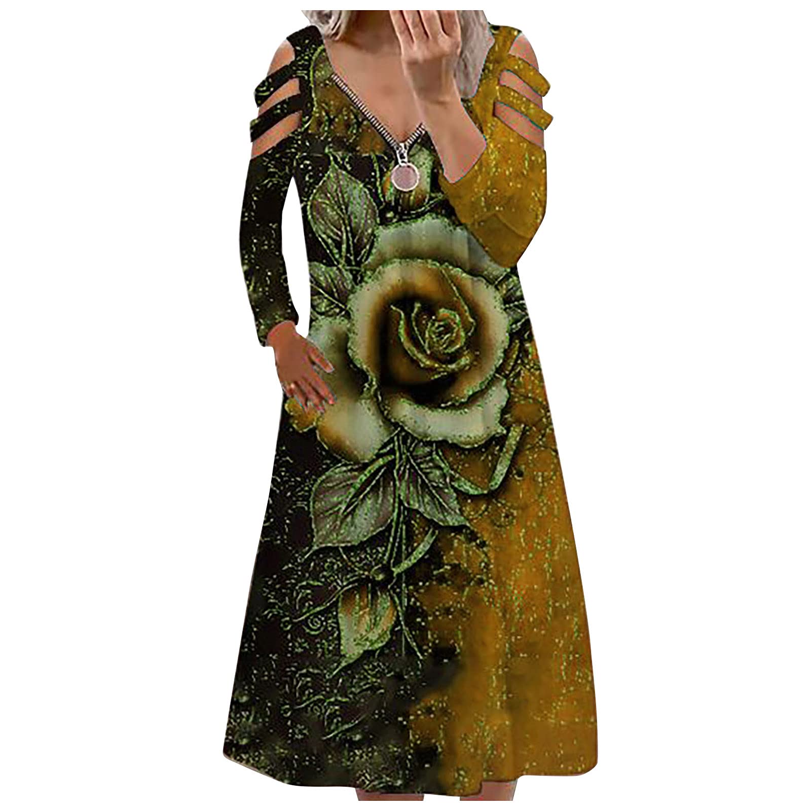 Boho V-Neck Flowy Dress for Women - Sexy Open Back Strap Zipper Dress, Plus Size & Regular Sizes | Perfect for Summer Beach, Party, and Casual Outings