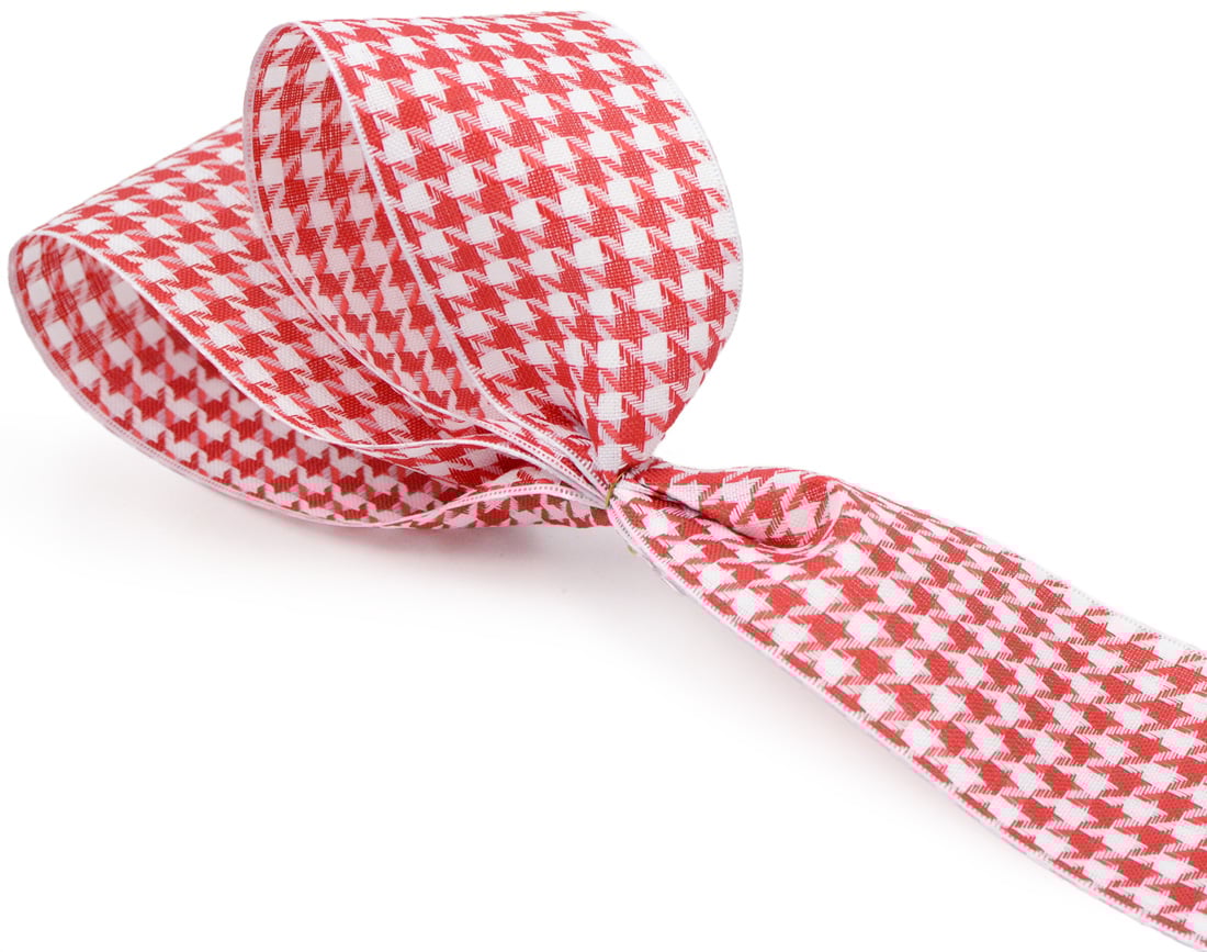 1.5 Inch Red & White Houndstooth Checkered Ribbon - 10 Yards Bulk Roll for Gift Wrapping, Crafts, DIY Projects, Hair Bows, and Holiday Decorations