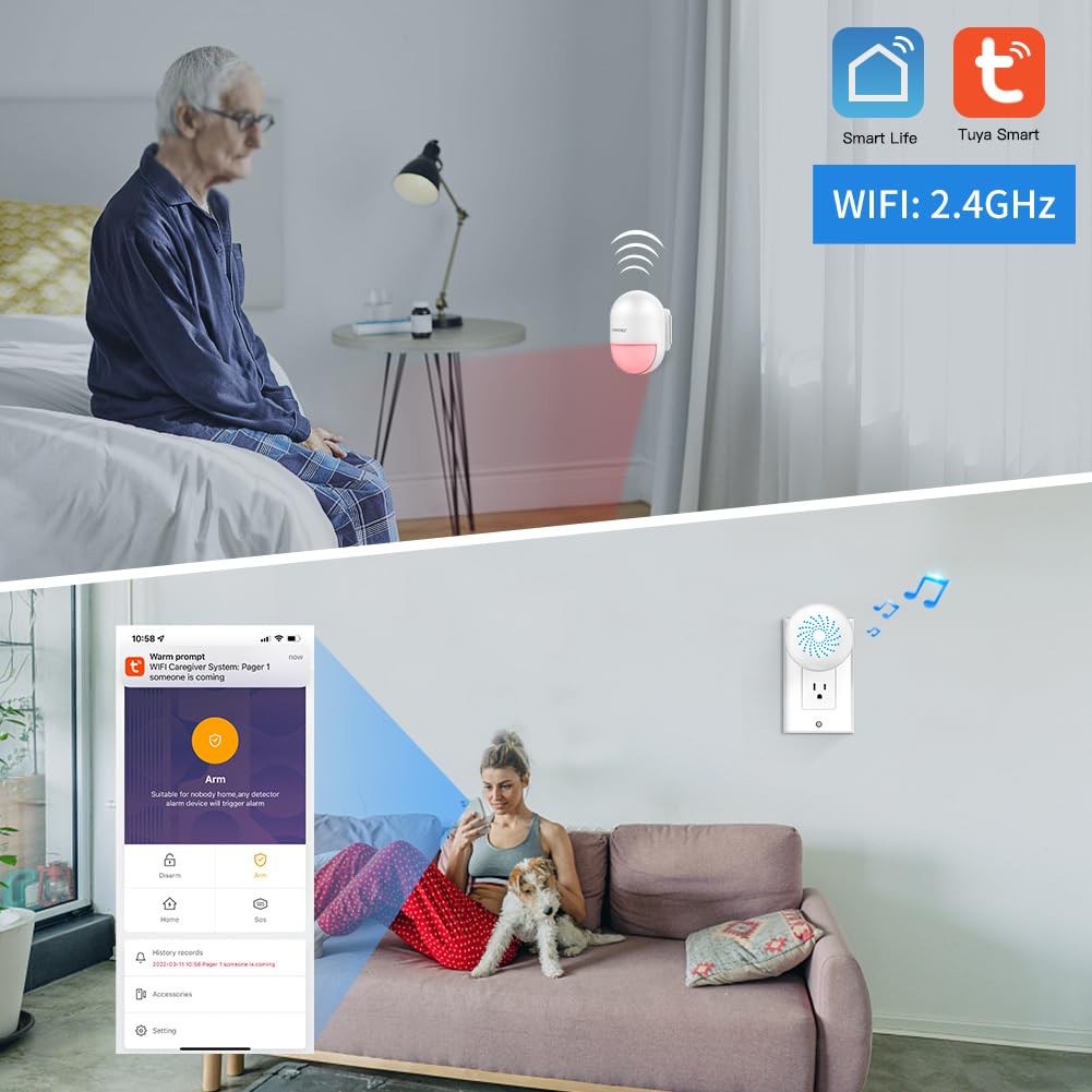 SINGCALL Wireless Motion Sensor Alarm - 2.4G WiFi Smart Home Security System for Driveway, Indoor & Outdoor Use | Motion Detector Alert with Instant Notification | Perfect for Home, Garage, Office & Warehouse Protection