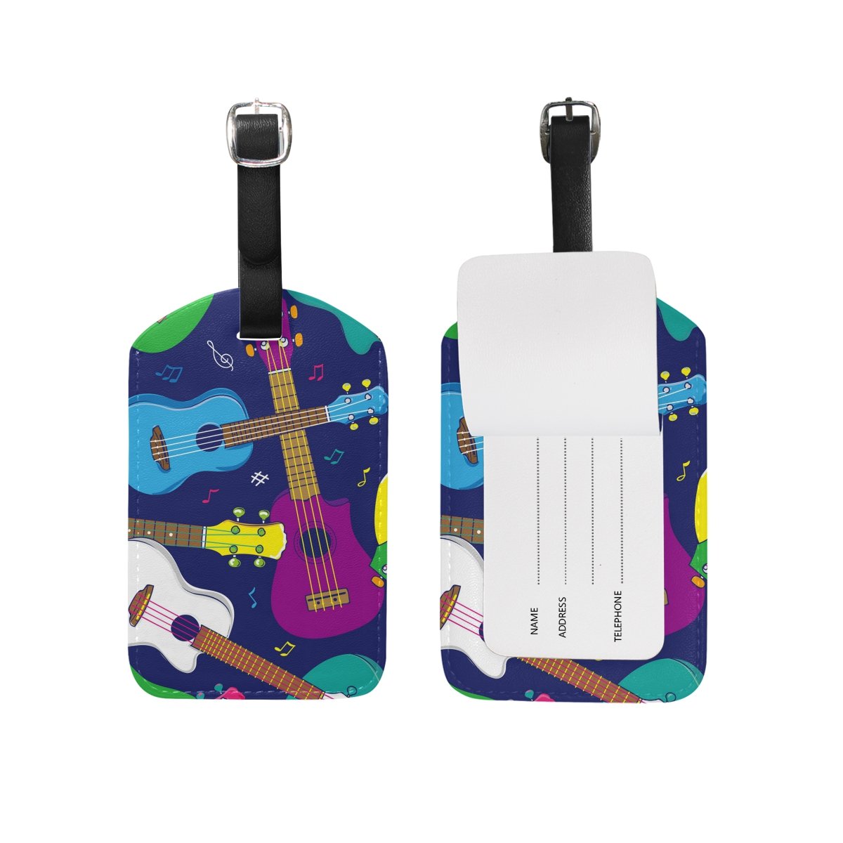 Colorful PU Leather Hawaiian Ukulele Luggage Tag - Durable Travel Suitcase ID Label for Bags, Backpacks & Carry-Ons | Perfect for Vacation, Music Lovers & Beach Trips
