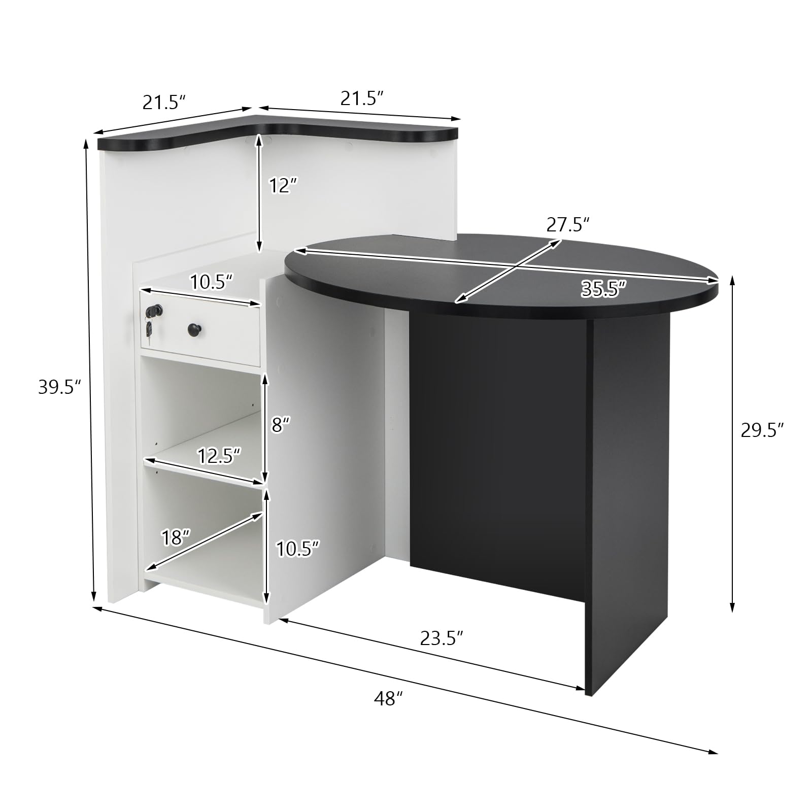 Tangkula Oval Reception Desk with Lockable Drawer & Adjustable Shelf - Front Counter Workstation for Retail Checkout, Salon Lobby, Office & Home Office - Durable Computer Desk for Professional & Personal Workspaces