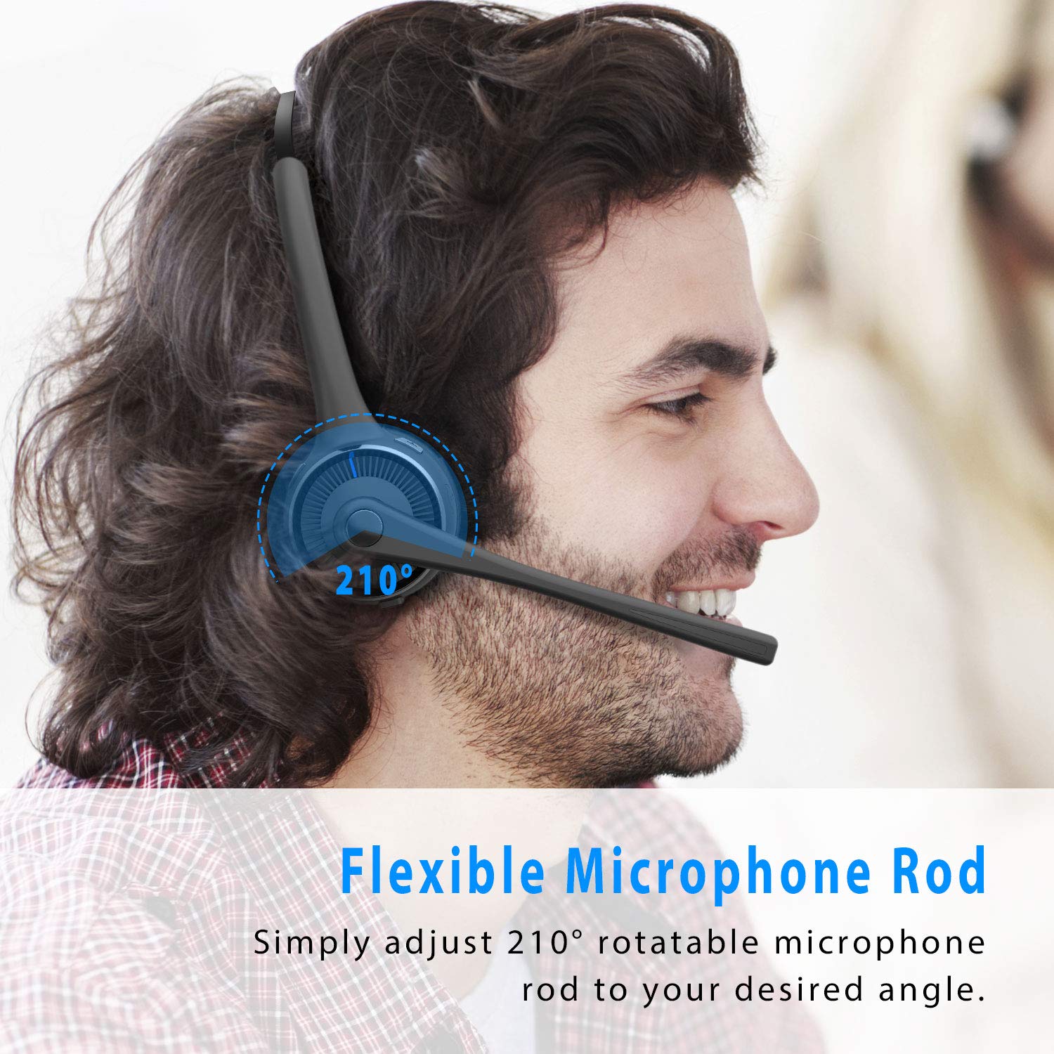 Wireless Bluetooth Headset V5.0 with Noise Cancelling Microphone - Trucker Headset with Charging Base for iPhone & Samsung Phones - Perfect for Driving, Call Centers & Office Work