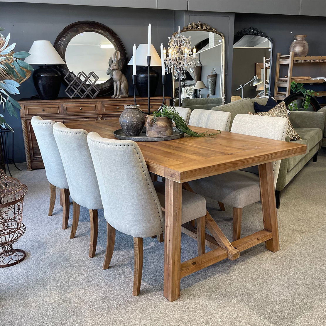 Modern Marcel Solid Wood Dining Table 240cm - Natural Finish for Farmhouse & Contemporary Dining Rooms | Perfect for Family Gatherings & Dinner Parties