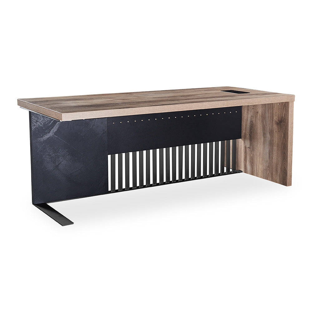 AFTAN BLACK HAWK Limited Edition Executive Desk with Pedestal & Right Mobile Return - 180cm Warm Oak & Black Finish - Perfect for Home Office & Professional Workspaces