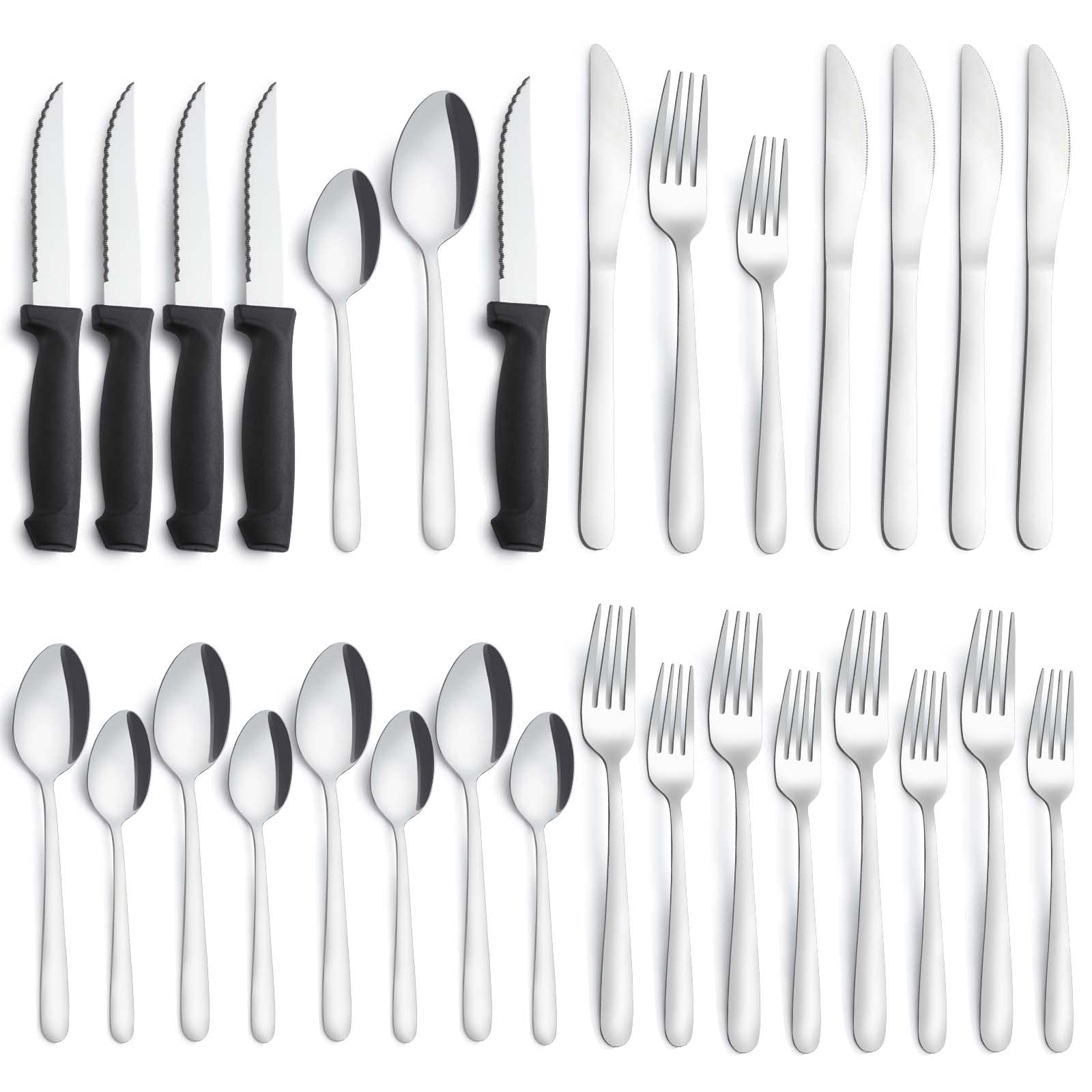 24-Piece Silverware Set for 4 - Premium Stainless Steel Flatware Set with Steak Knives | Food Grade Mirror Polished Cutlery | Dishwasher Safe | Perfect for Home, Kitchen, Restaurant & Hotel Dining | Elegant Table Setting for Dinner Parties & Everyday Meals