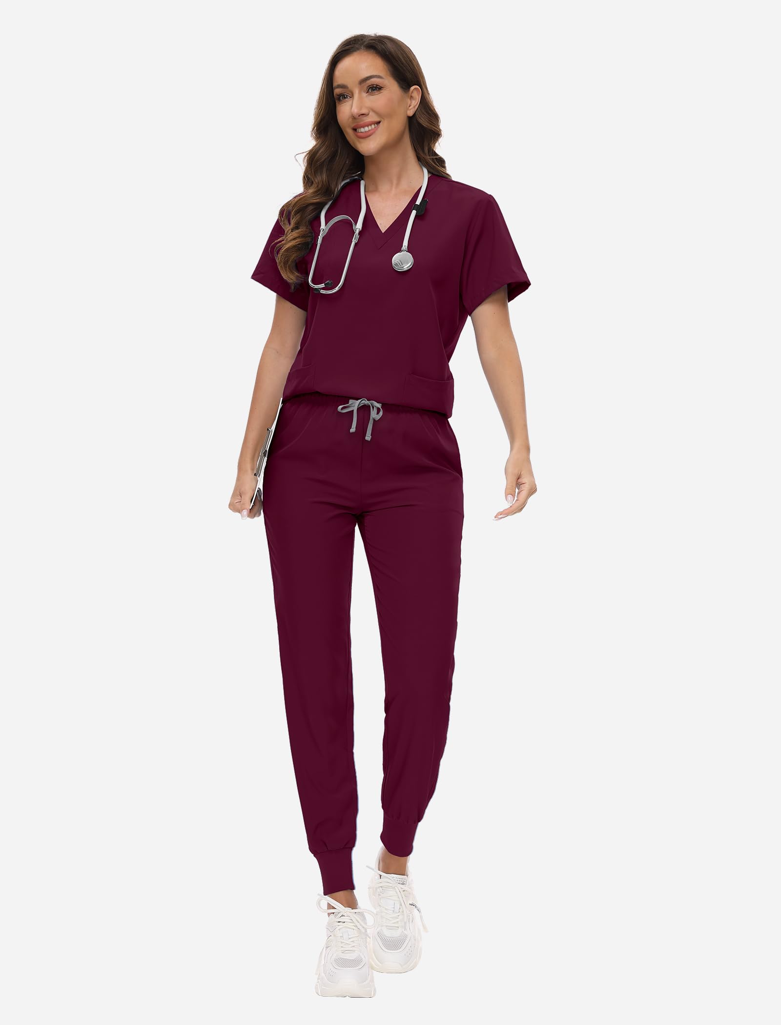 VIAOLI Women's Stretch Nursing Scrubs Set - V-Neck Pocket Top & Drawstring Jogger Pants | Comfortable Medical Uniform for Nurses, Doctors & Healthcare Workers | Perfect for Hospital Shifts, Clinics & Long Work Hours