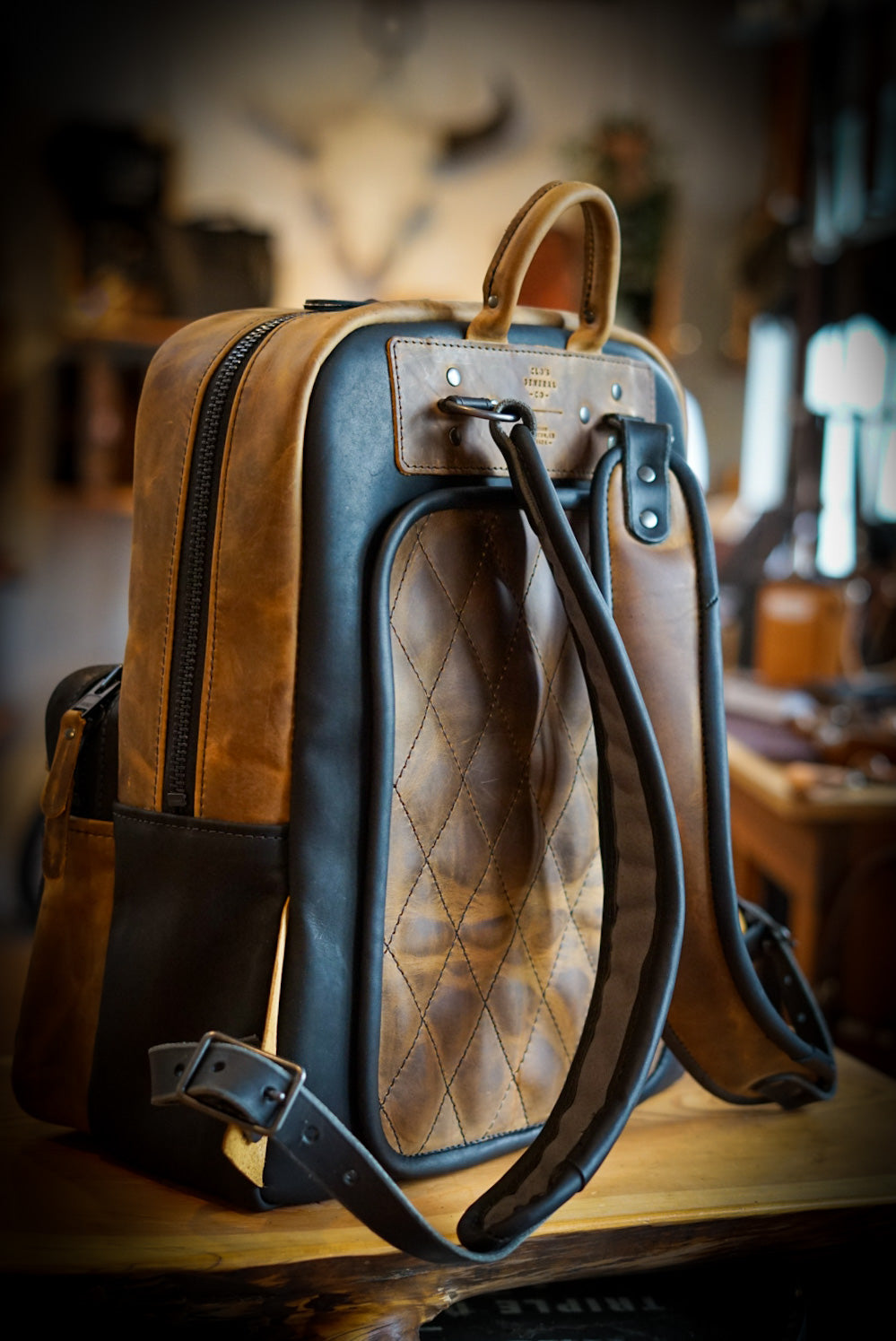 Commuter Backpack for Men & Women - Waterproof Laptop Backpack with Diamond Stitch Design (Two-Tone Tobacco Brown & Black) - Perfect for Travel, Work, School & Daily Use