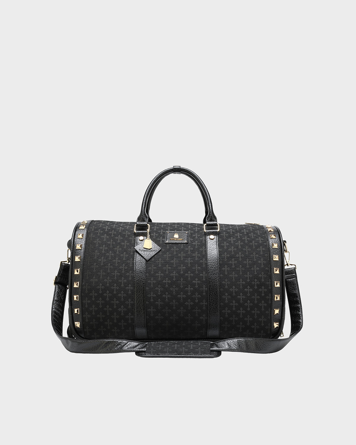 Black Cross Spiked Rolling Duffle Bag - Stylish Travel Luggage for Gym, Work & Weekend Getaways | Durable Wheels & Trendy Design