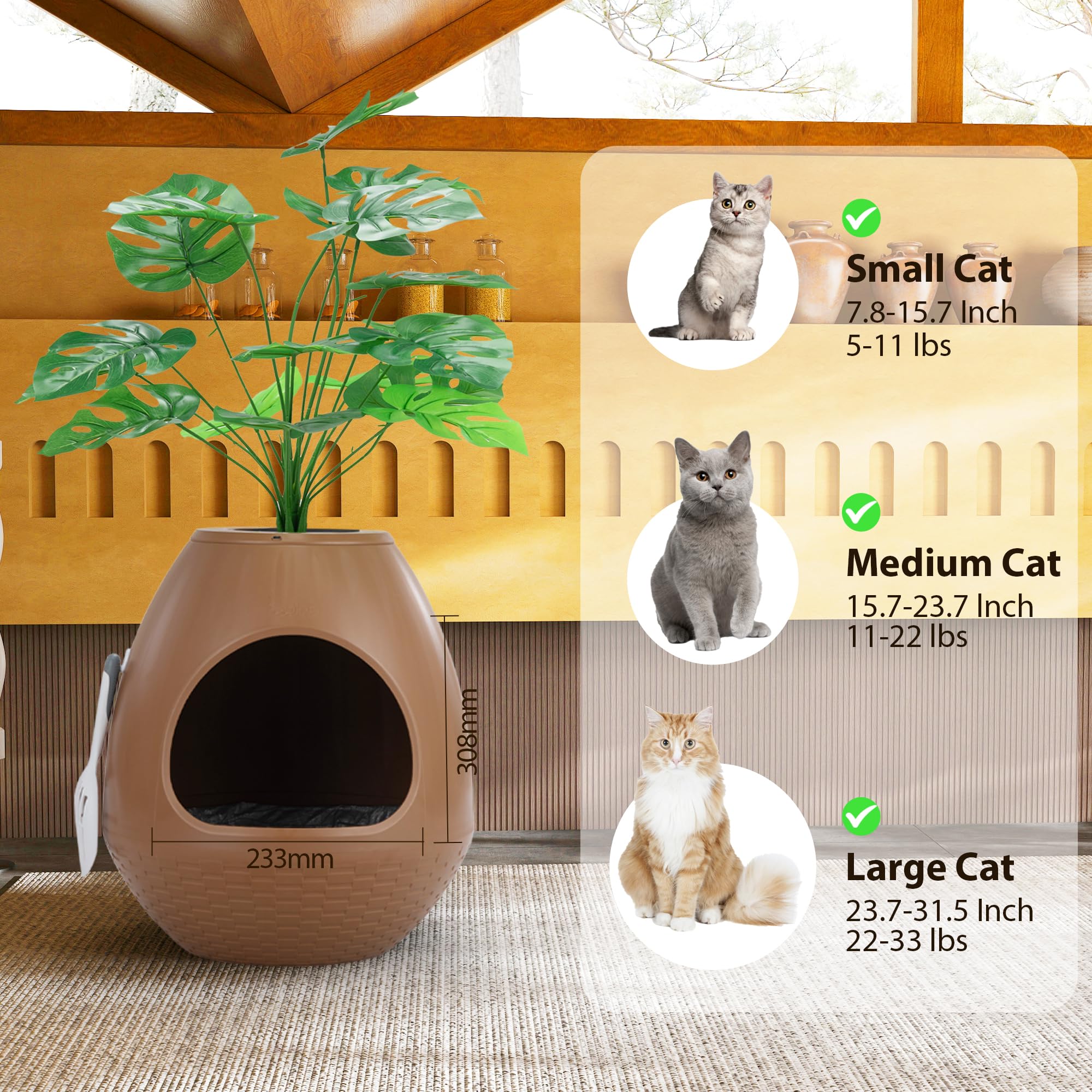 Eggloa6 Hidden Cat Litter Box with Artificial Plants - DIY Discreet Litter Box Furniture for Home Decor (Coffee Brown) - Perfect for Small Spaces & Pet-Friendly Living Rooms