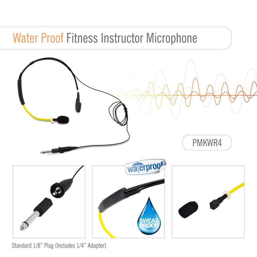 Pyle PMKWR4 Flexible Waterproof Sweatproof Headset Microphone - Omnidirectional Condenser Mic with 3.5mm Jack for Gym Workouts, Running, Cycling & Fitness Training - Perfect for Exercise, Sports & Outdoor Activities