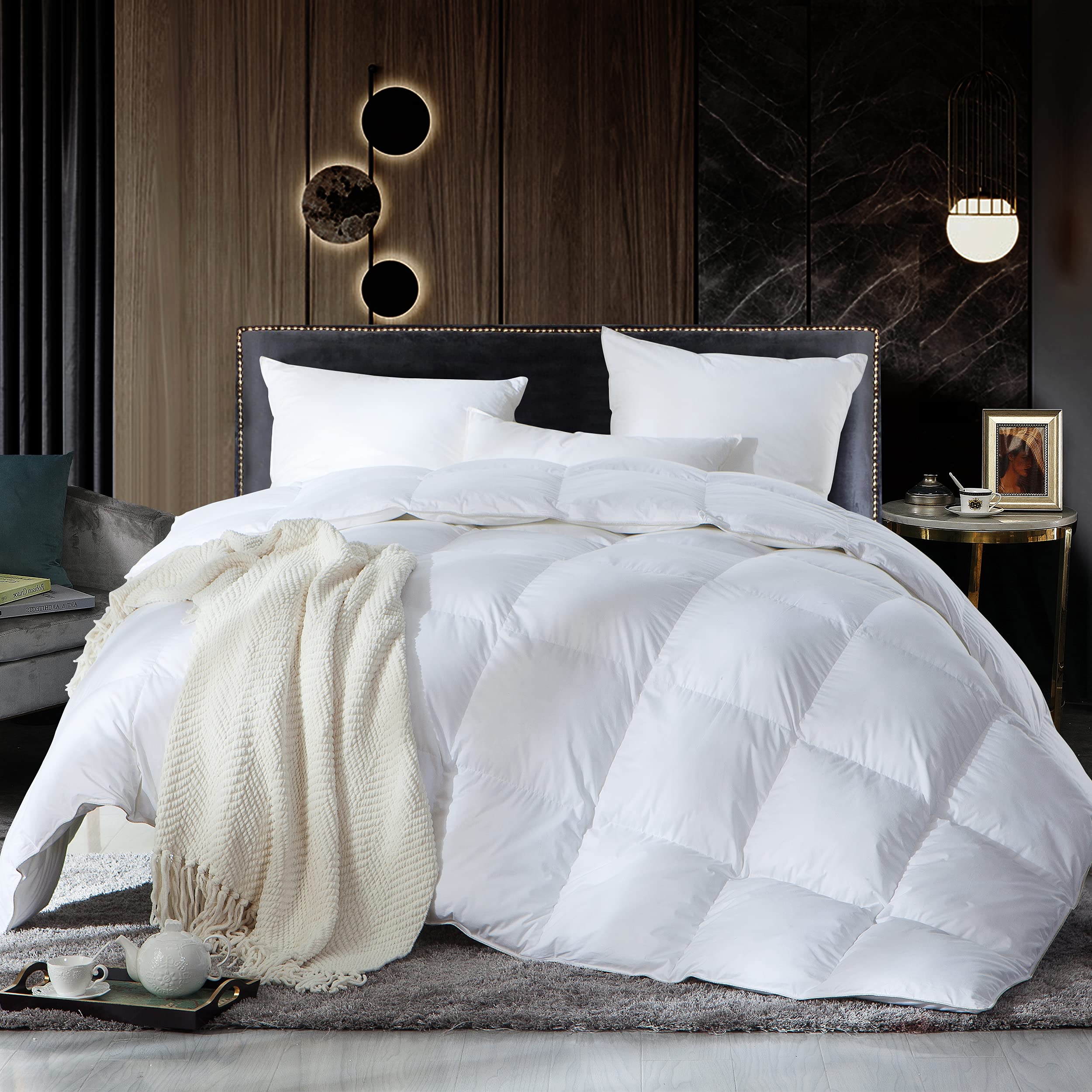 Premium 85 oz Goose Down Comforter - California King Size All-Season Duvet Insert with 100% Egyptian Cotton Cover, Baffle Box Design (108