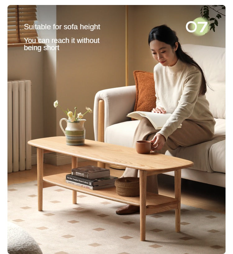 Minimalist Ultra Narrow Coffee Table - Solid Oak & Cherry Wood - Perfect for Small Spaces, Apartments, and Modern Living Rooms