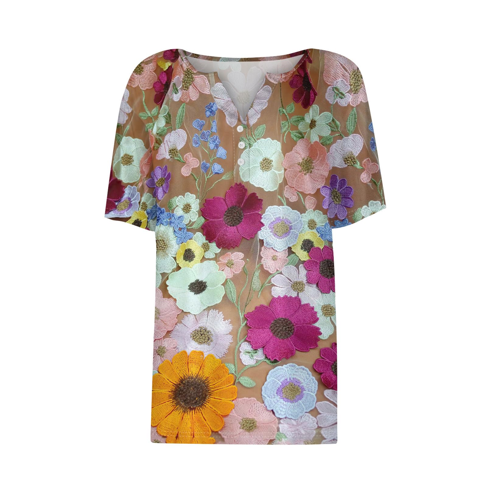 Women's Floral Print Short Sleeve Tops - Cute Graphic Tees & Casual Blouses for Plus Size - Perfect for Summer Outfits, Beach Wear and Everyday Fashion