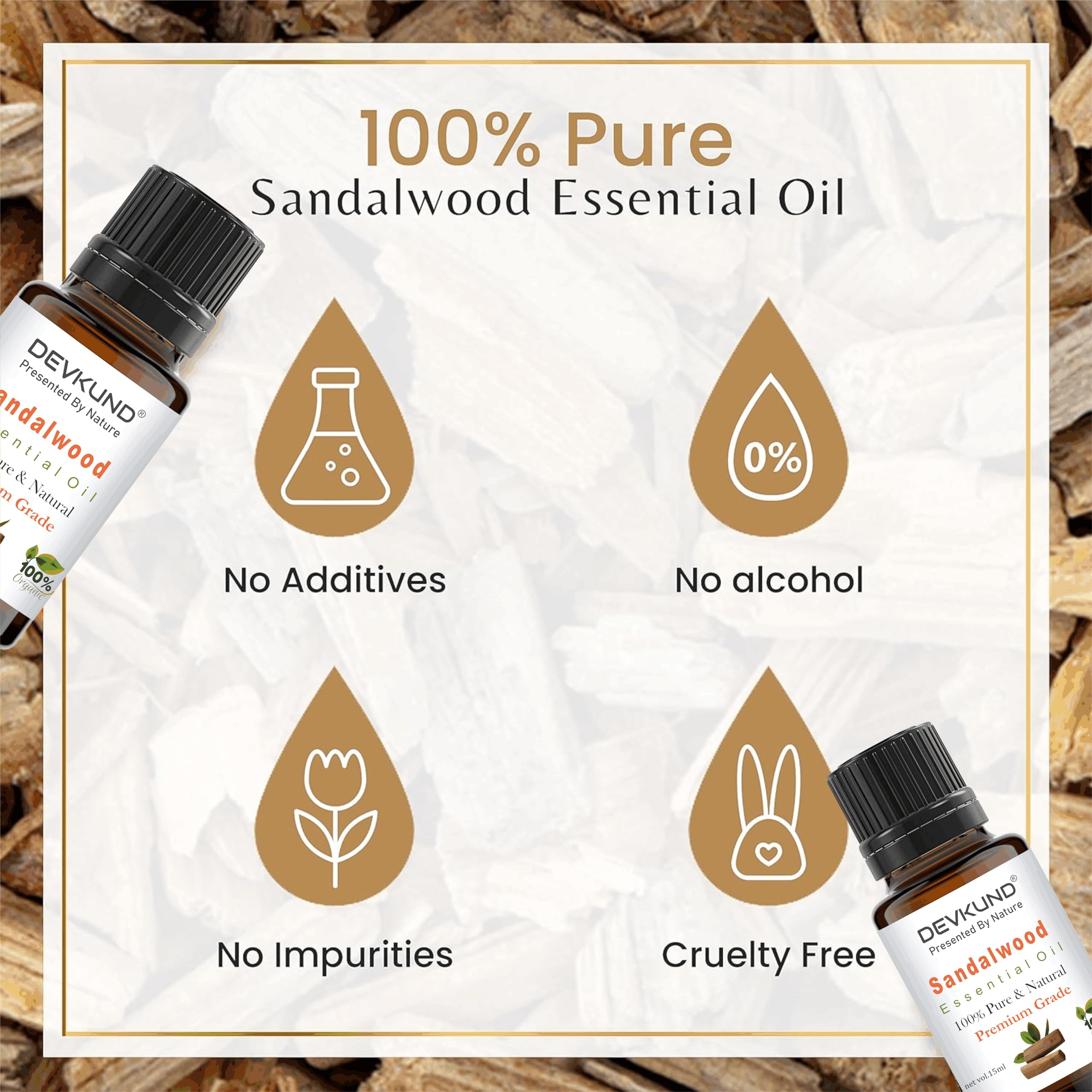 Pure Sandalwood Essential Oil with Dropper - 100% Natural Chandan Oil for Aromatherapy, Stress Relief & Relaxation - Skin Care, Bathing & Diffuser Use - Organic Fragrance Oil for Home Spa, Yoga & Meditation - 15ml Bottle