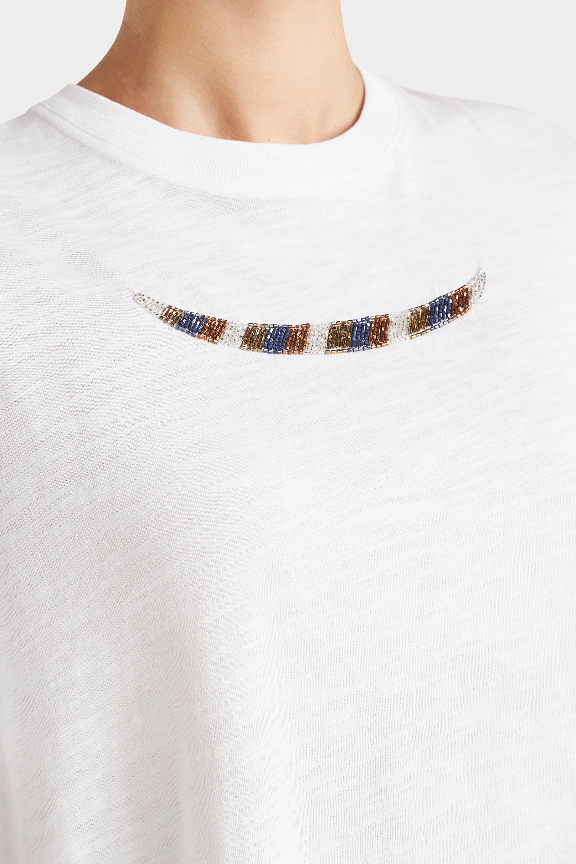 Husk Beaded T-Shirt for Women - Soft Cotton White Tee with Stylish Bead Details | Perfect for Casual Wear, Beach Outfits, and Summer Fashion