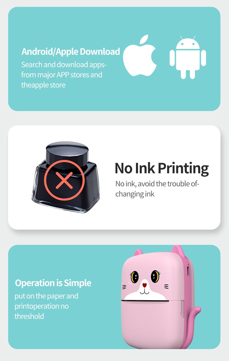 Wireless Thermal Mini Printer - Bluetooth Inkless Sticker & Label Maker for iOS/Android, Portable Pocket Printer for Notes, Kids DIY & Instant Photo Printing (Pink) | Perfect for Home Organization, School Projects, Small Business Labeling & Creative Scrapbooking