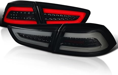 Smoke Lens Gloss Black Housing LED Tail Lights for Mitsubishi Lancer 2008-2017 & Lancer Evolution 2008-2015 - Neon Light Bar, Durable Bezel - Upgrade Your Car's Rear Lighting for Night Driving & Custom Style