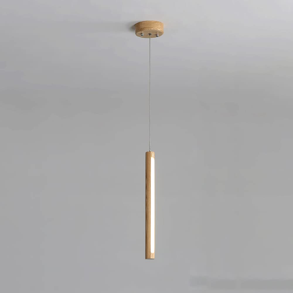 Modern Wooden LED Pendant Light - 8W Long Hanging Cylindrical Chandelier for Kitchen Island, Dining Room & Counter Decor | Energy-Efficient Suspension Lighting Fixture for Home & Shop