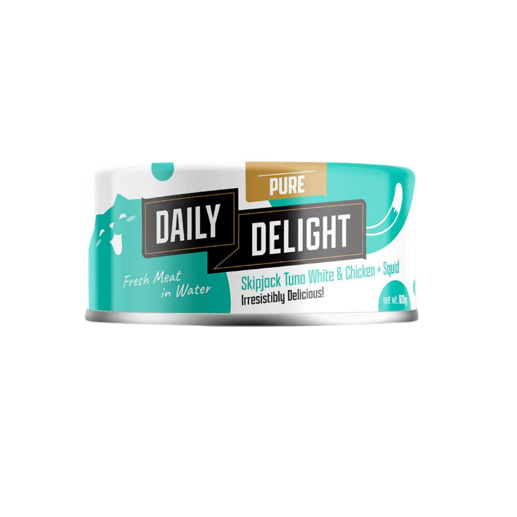 24-Pack Daily Delight Pure Wet Cat Food 80g - Grain Free, Premium Quality, Easy to Digest with Skipjack & Baby Clam - Perfect for Kittens, Adult Cats & Senior Felines at Home or Travel