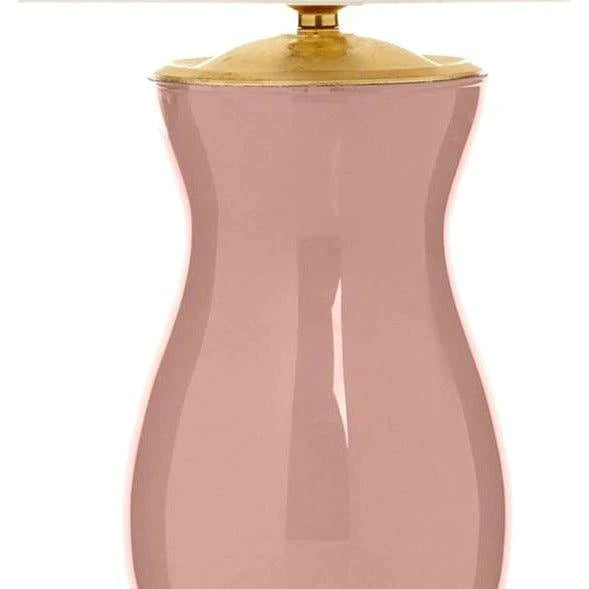 Elegant Blush Pink Handblown Glass Table Lamp with Brass Accents - Perfect for Bedroom Nightstand, Living Room Decor & Romantic Ambiance Lighting