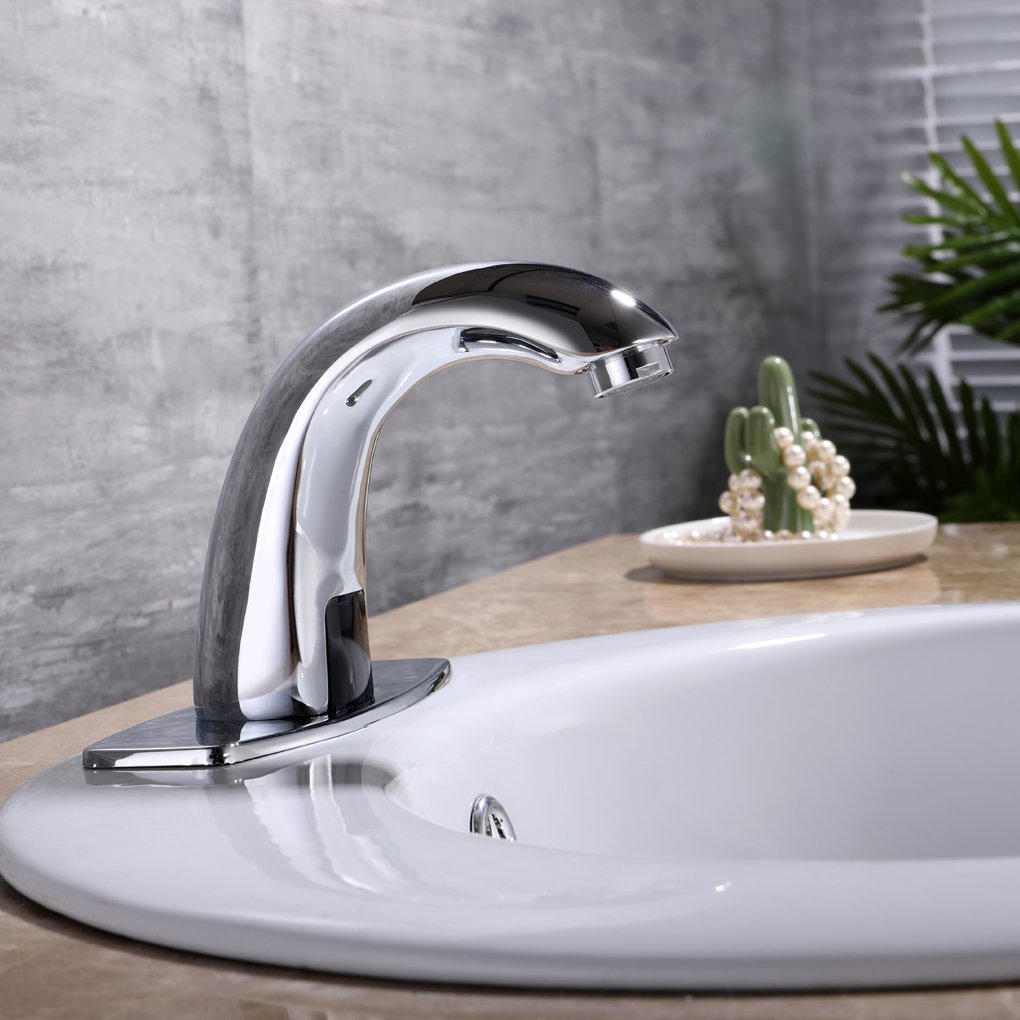 Automatic Touchless Bathroom Sink Faucet with Motion Sensor - Chrome Finish with Hole Cover Plate - Ideal for Modern Homes, Public Restrooms & Water Conservation