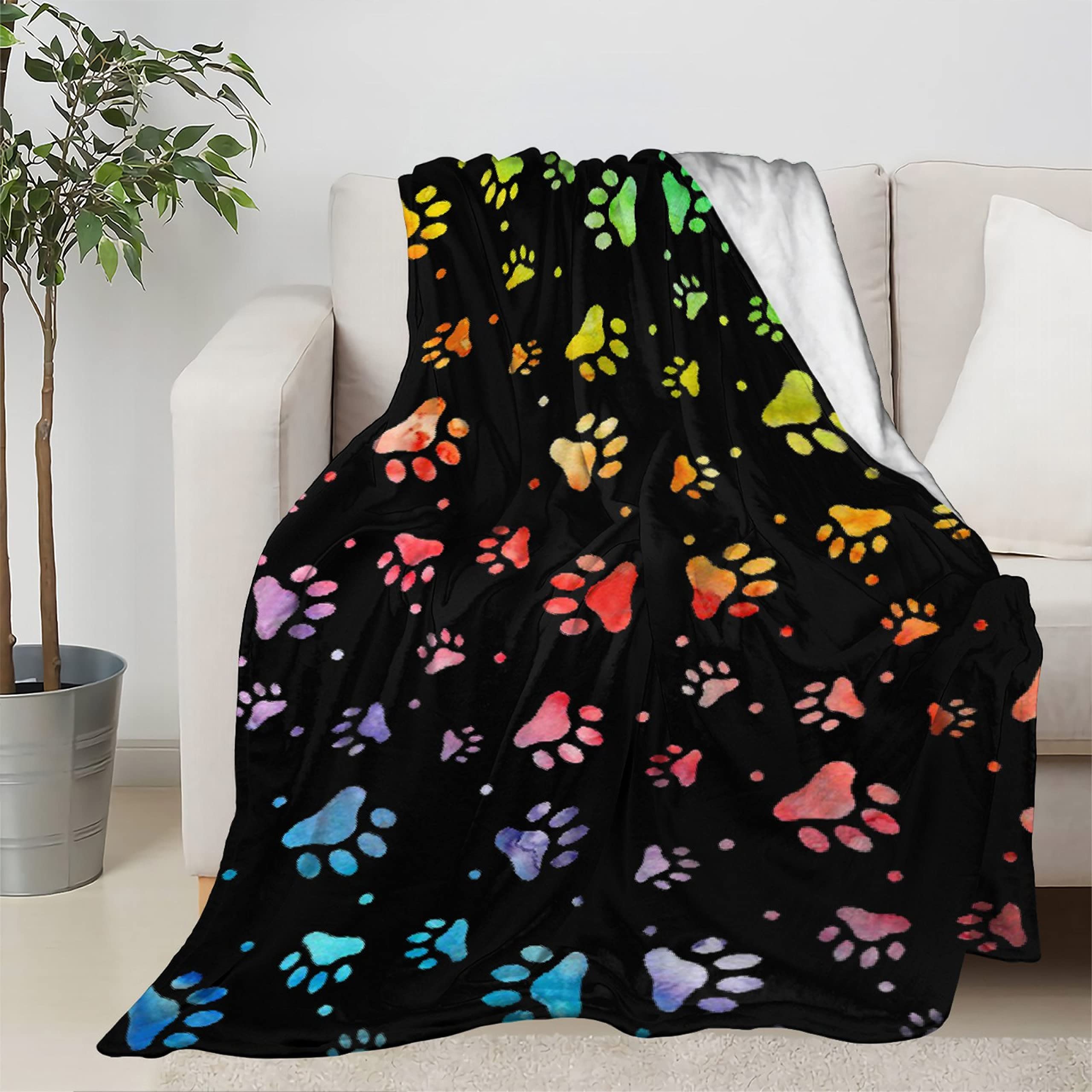 Soft Flannel Fleece Dog Paw Blanket - Lightweight & Cozy Throw for Dog Lovers, 60