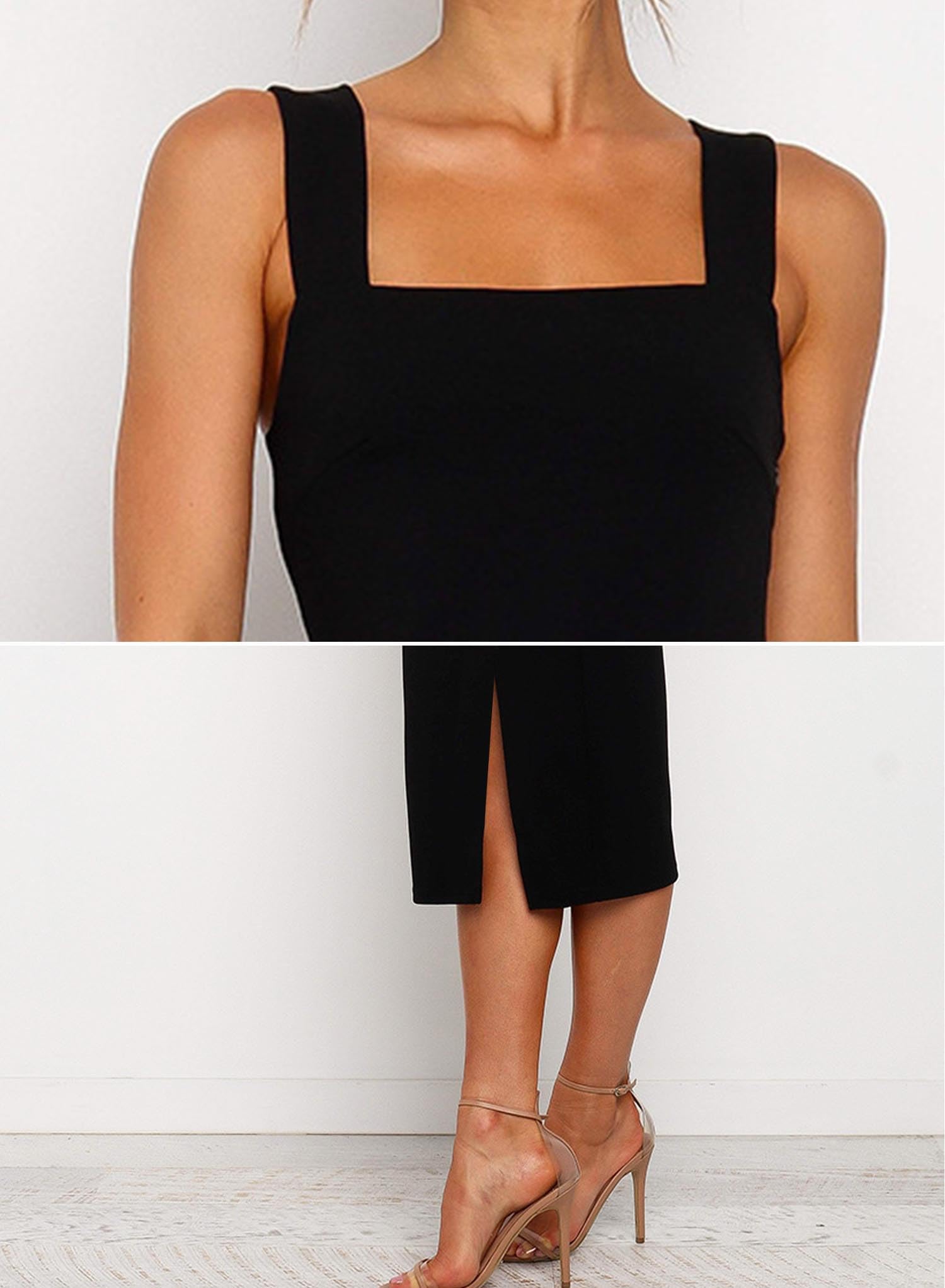 RANPHEE Women's Summer Sleeveless Bodycon Midi Dress - Square Neck, Side Slit, Stretchy Tank Dress for Casual, Party, Club, Date Night & Vacation Outfits
