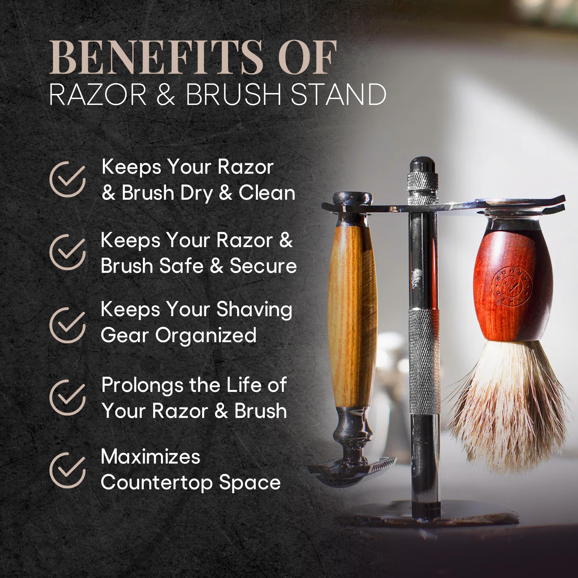 Premium Safety Razor Stand Kit - Stainless Steel Razor & Brush Holder with Shaving Bowl & Soap Puck | Bathroom Organizer for Men's Grooming | Perfect Gift for Him, Shaving Essentials for Wet Shaving Routine