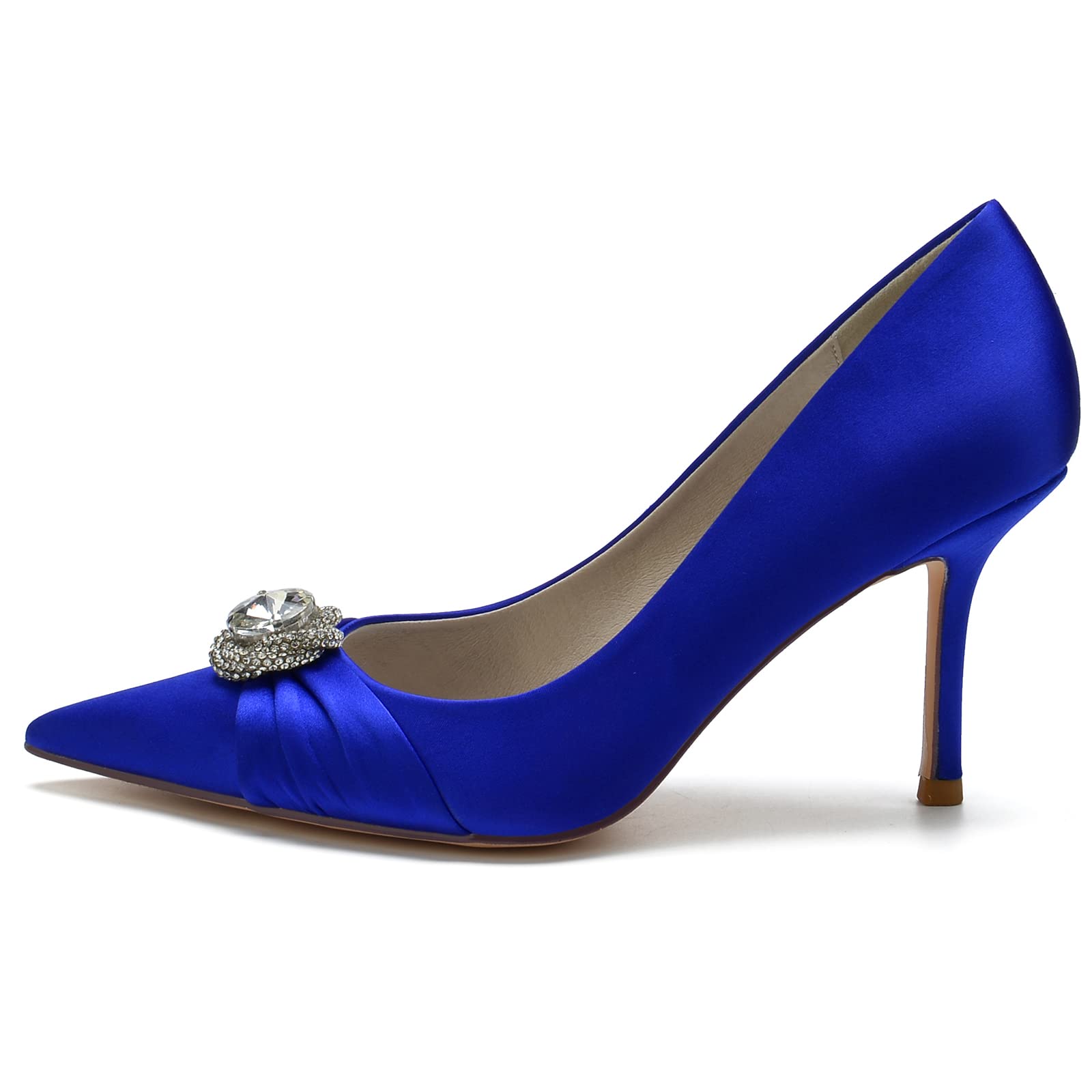 Ivory Wedding Shoes for Women - Pointed Toe Stiletto Heel Rhinestone Buckle Satin Dress Pumps | Perfect for Bridal Ceremony, Formal Events & Evening Parties