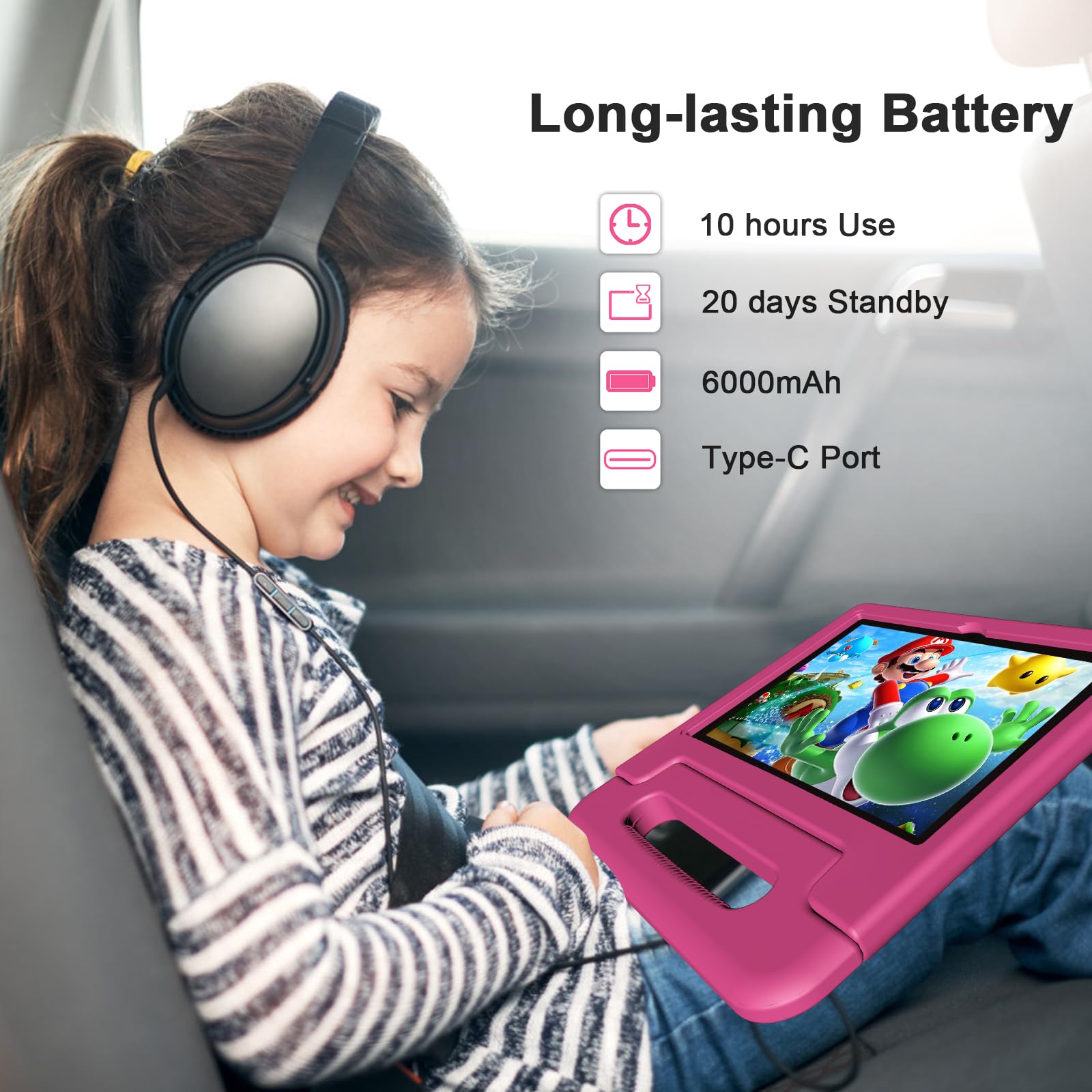 10 Inch Kids Tablet Android - 64GB Storage, Octa-Core Processor, WiFi 6, Long Battery Life with Parental Control & Google Kids Space | 1280x800 HD Display in Pink | Perfect for Learning, Games & Entertainment at Home or Travel
