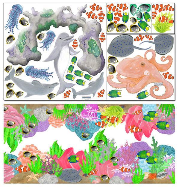 Magical Under Sea Adventures Mural Wall Decal - Ocean Theme Kids Room Decor, Underwater Fantasy Sticker for Nursery, Playroom & Classroom