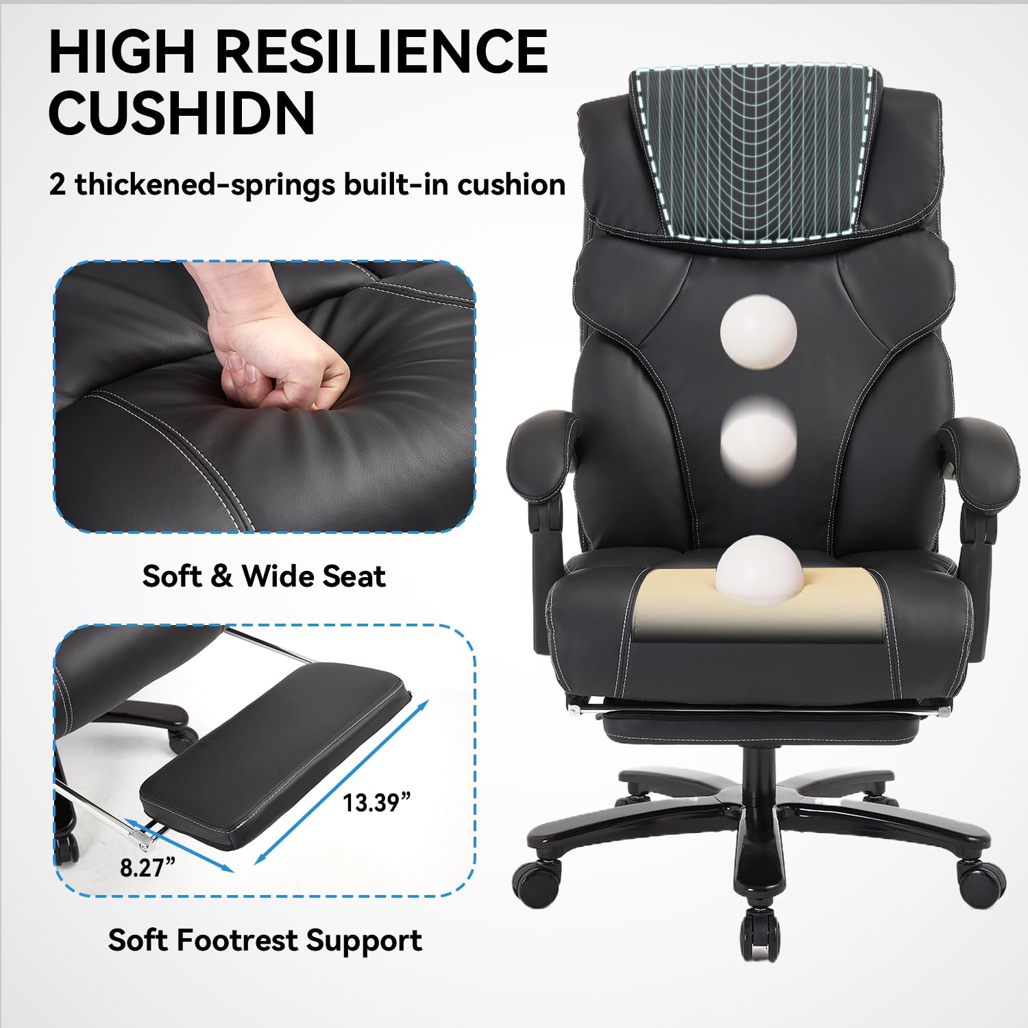 Premium KCREAM Reclining Office Chair with Footrest - Heavy Duty Big & Tall Executive Chair, 400lbs Capacity - Ergonomic Adjustable Back Support & Swivel for Home, Office & Gaming Use