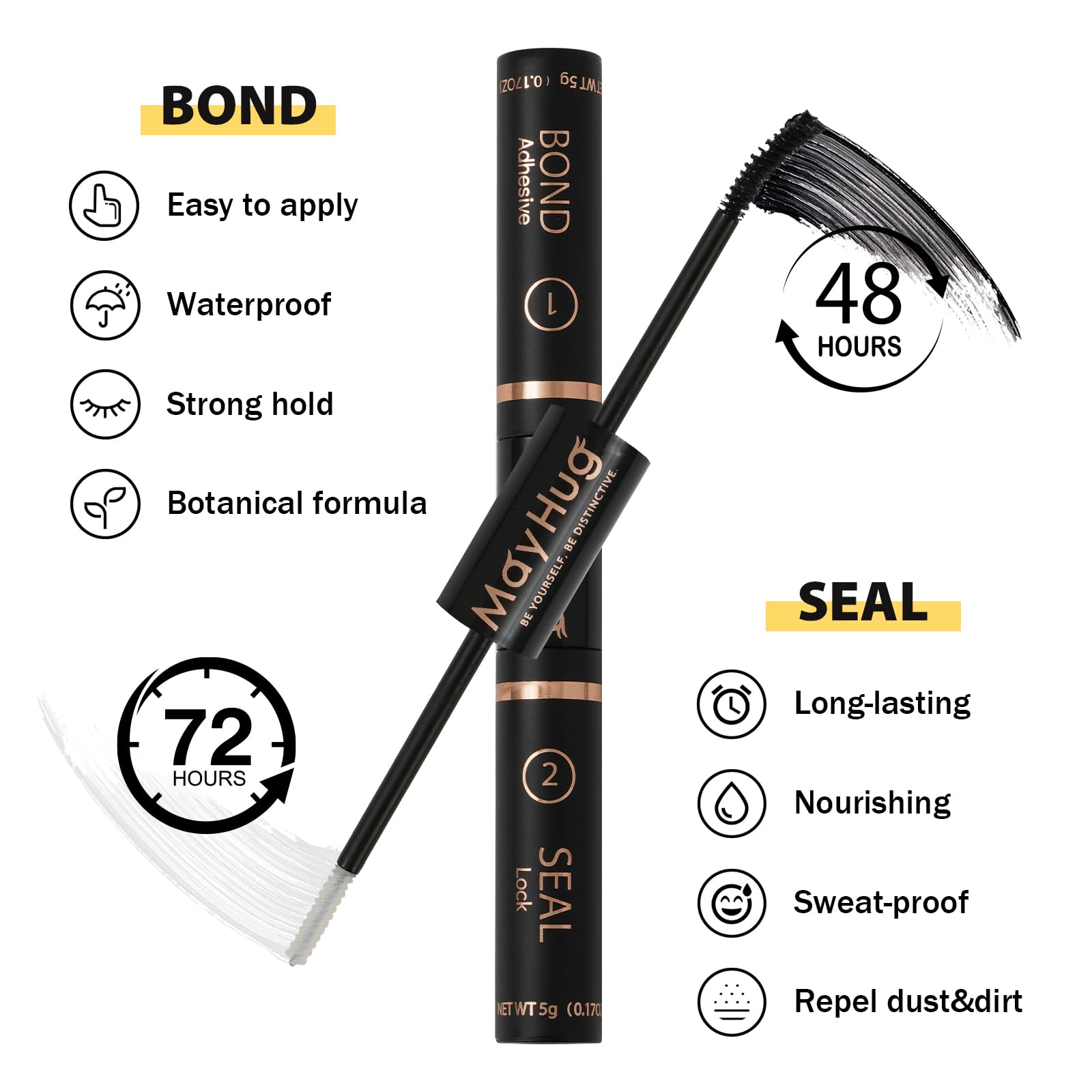 Waterproof Lash Bond & Seal Eyelash Glue - 10ml Super Strong Cluster Lash Adhesive, 72 Hour Hold, Latex Free for Sensitive Eyes | Perfect for Home Makeup, Professional Salon Use & Special Occasions (Black)