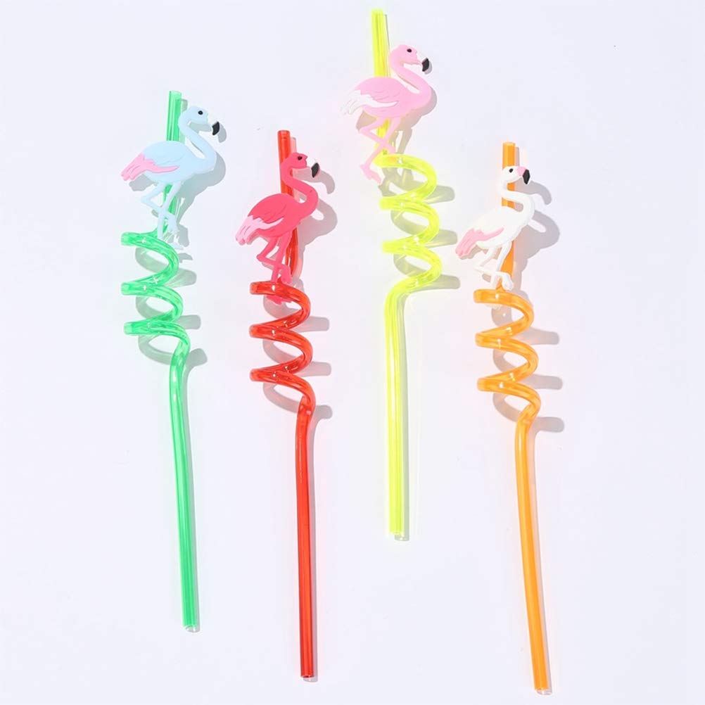4pcs Flamingo Drinking Straws - Colorful Spiral Disposable Straws for Wedding, Birthday Party & Summer Pool Party Supplies - Perfect for Tropical Themed Events, Baby Showers & Bridal Showers
