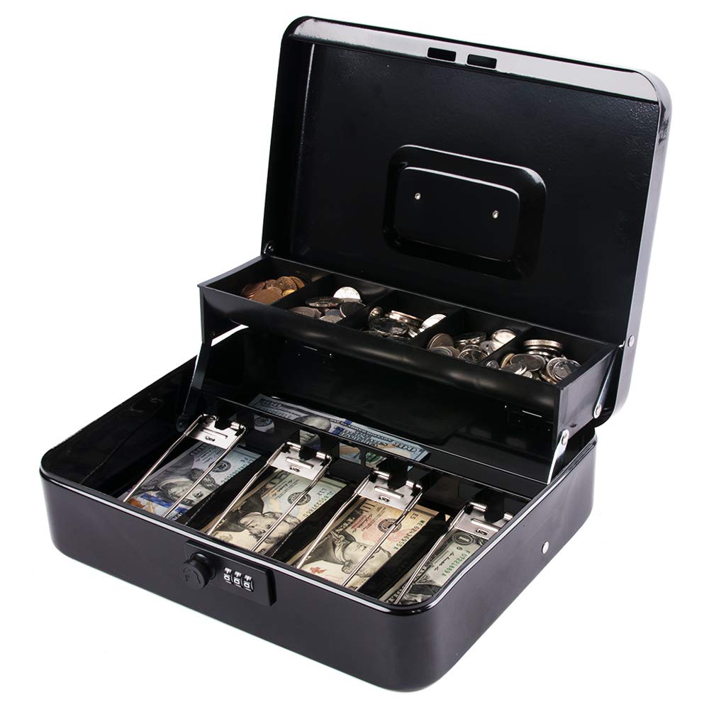 KYODOLED Large Cash Box with Combination Lock & Key - 11.8