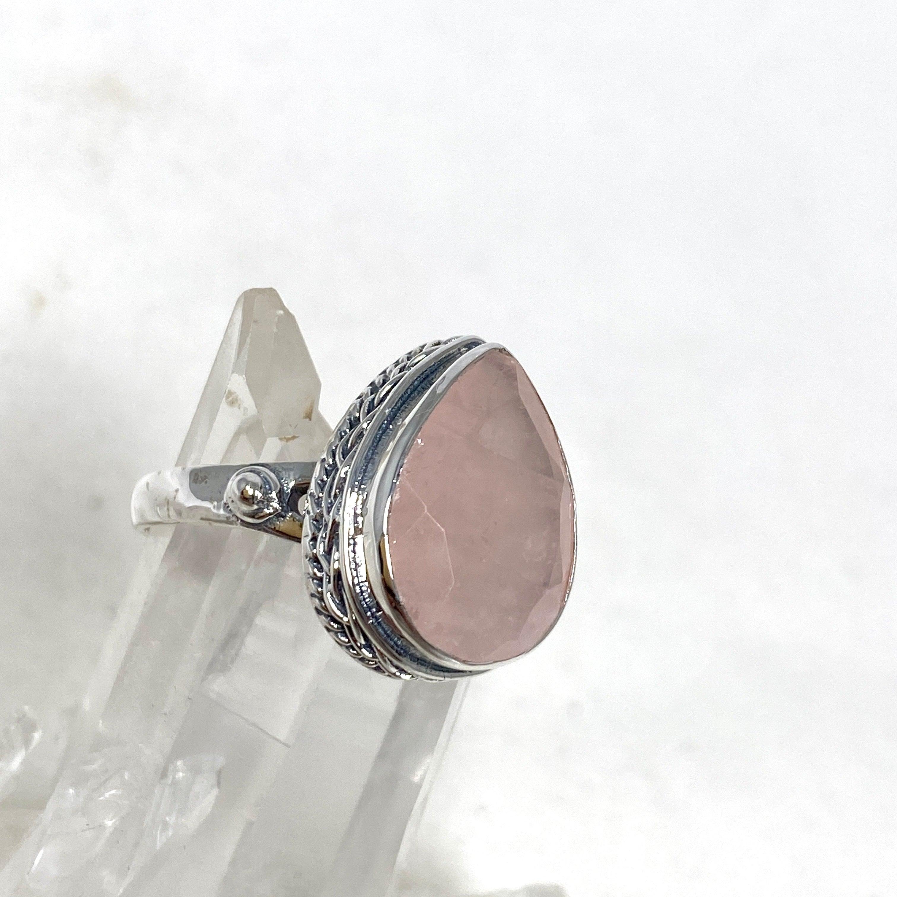 Rose Quartz Faceted Teardrop Ring in Sterling Silver - Elegant Jewelry for Women, Gift for Her, Valentine's Day Present, Wedding, Anniversary & Special Occasions