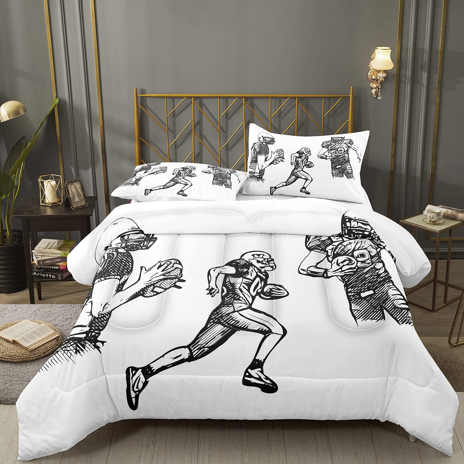 Bodhi Sport American Football Comforter Set King Size - Football Themed Bedding for Boys & Kids with Matching Pillowcase - Perfect for Sports Fans' Bedrooms & Game Day Decor #4009