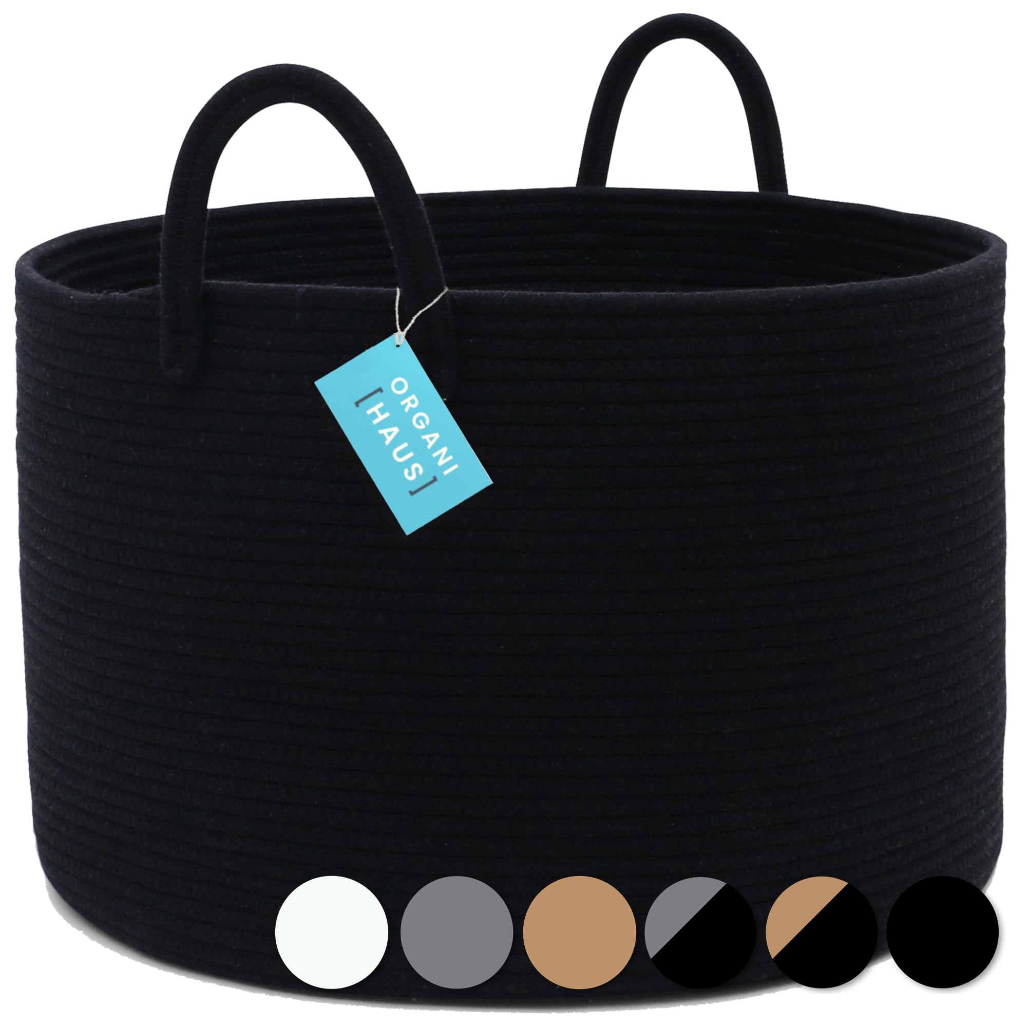 OrganiHaus Large Tall Black Rope Basket & Wide Rope Basket Set - Natural Fiber Storage for Home Organization - Perfect for Living Room, Bedroom, or Nursery Decor