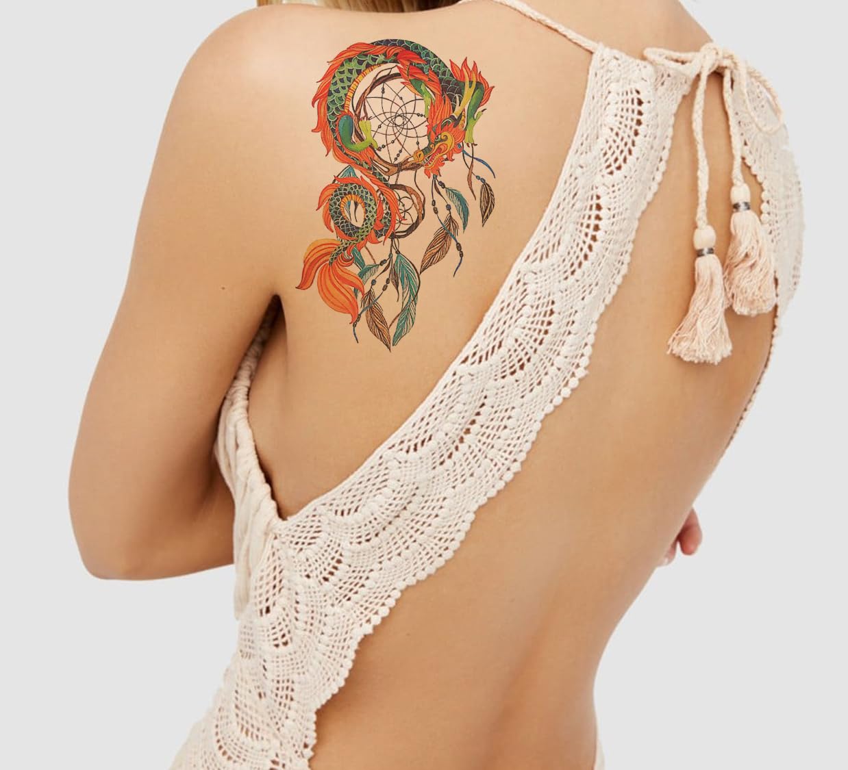 Waterproof Temporary Tattoo Stickers for Men & Women - 3D Realistic Flowers, Butterflies, Stars, Angels, Wolves & Armband Designs (21x15cm) | Perfect for Parties, Halloween, Cosplay & Body Art | HB-627