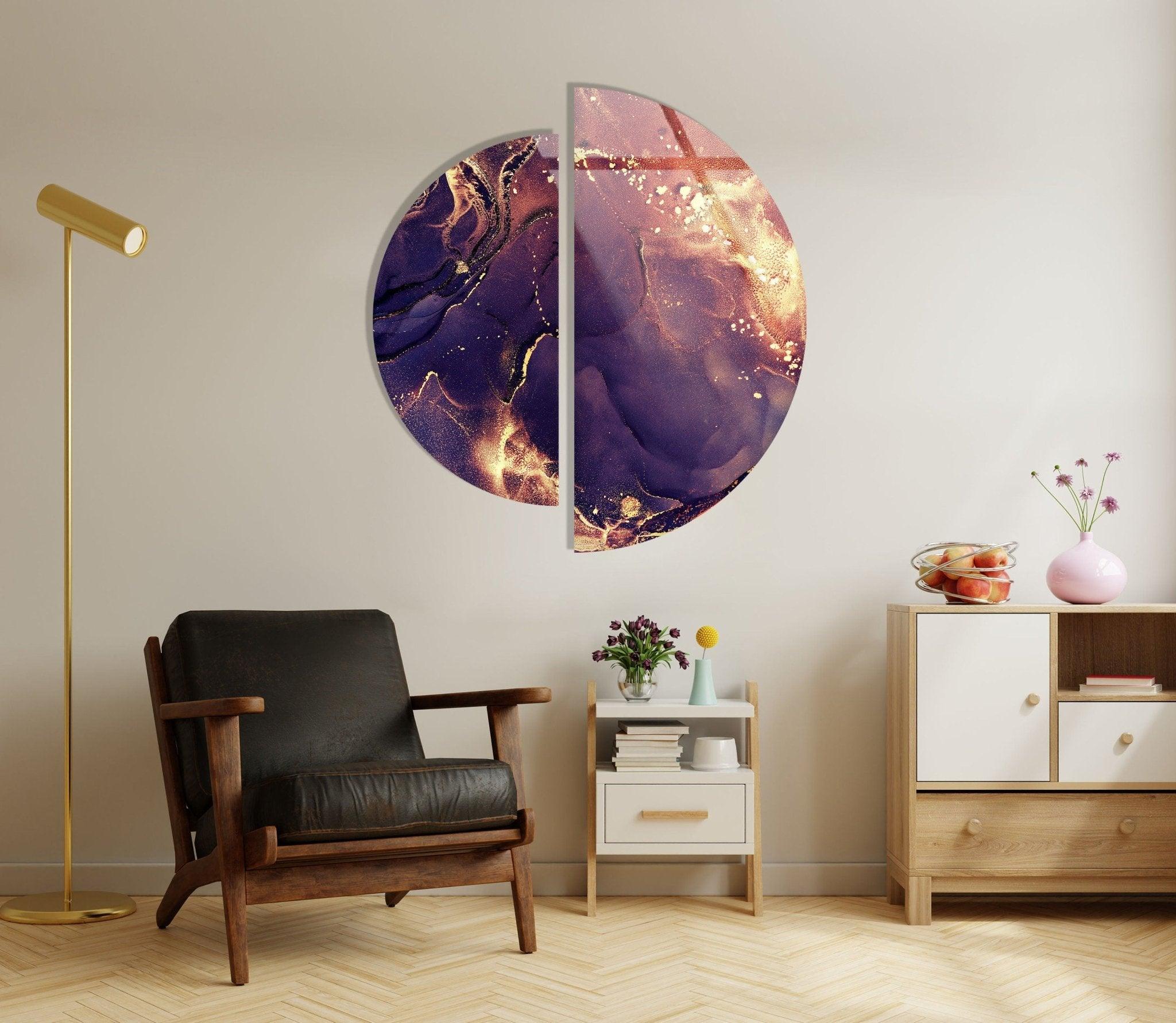 Abstract Marble Purple Glass Wall Art - Modern Home Decor for Living Room, Bedroom & Office - Handmade Glass Wall Sculpture for Unique Interior Design
